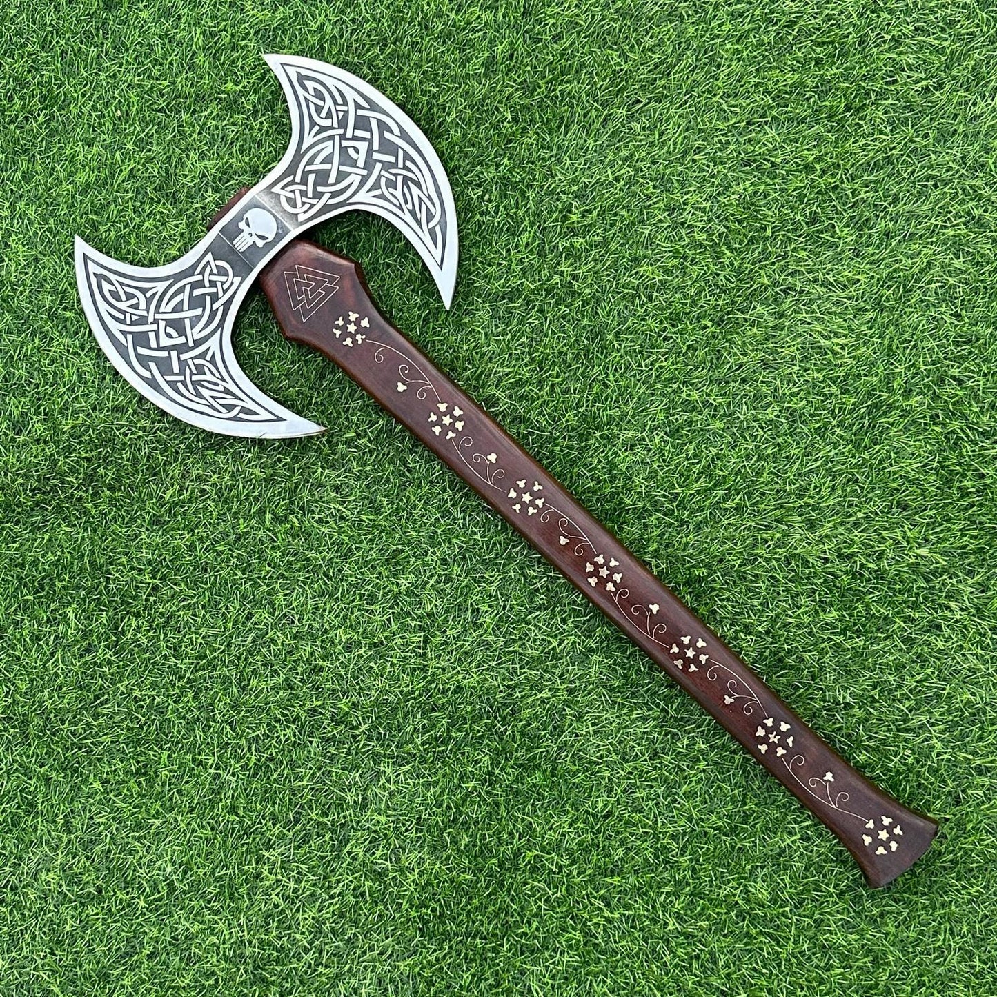 Handmade Medieval Viking Axe, Hand forged Double Head Axe Carbon Steel, Double head Axe, Rose wood Gift for husband anniversary gift for him