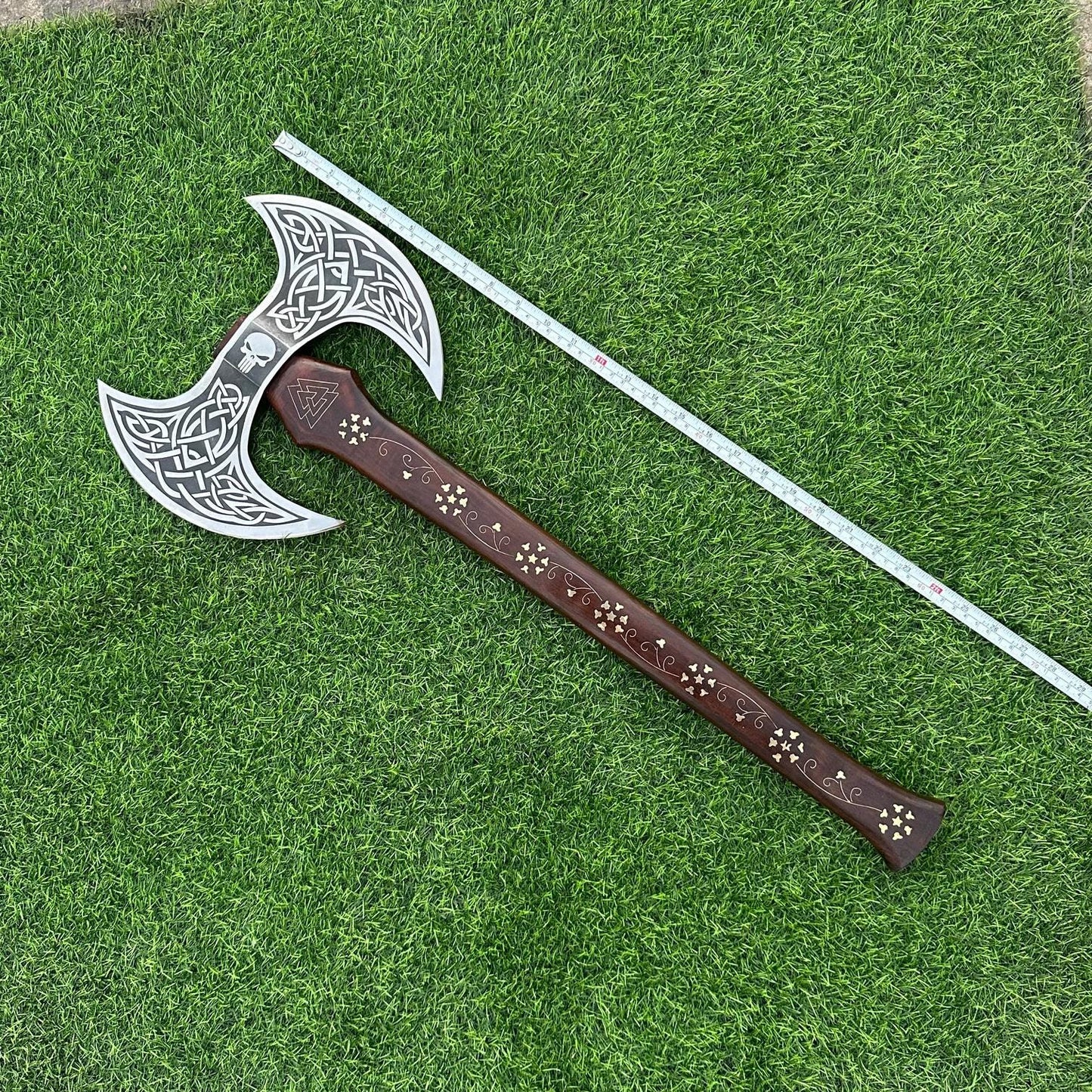 Handmade Medieval Viking Axe, Hand forged Double Head Axe Carbon Steel, Double head Axe, Rose wood Gift for husband anniversary gift for him