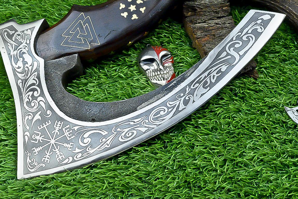 Pizza Cutter Axe Unique Viking Style Rose Wood Handle for Camping or Kitchen. Pizza Chef Gift Gift for Him, Gift for Her, Anniversary Gift