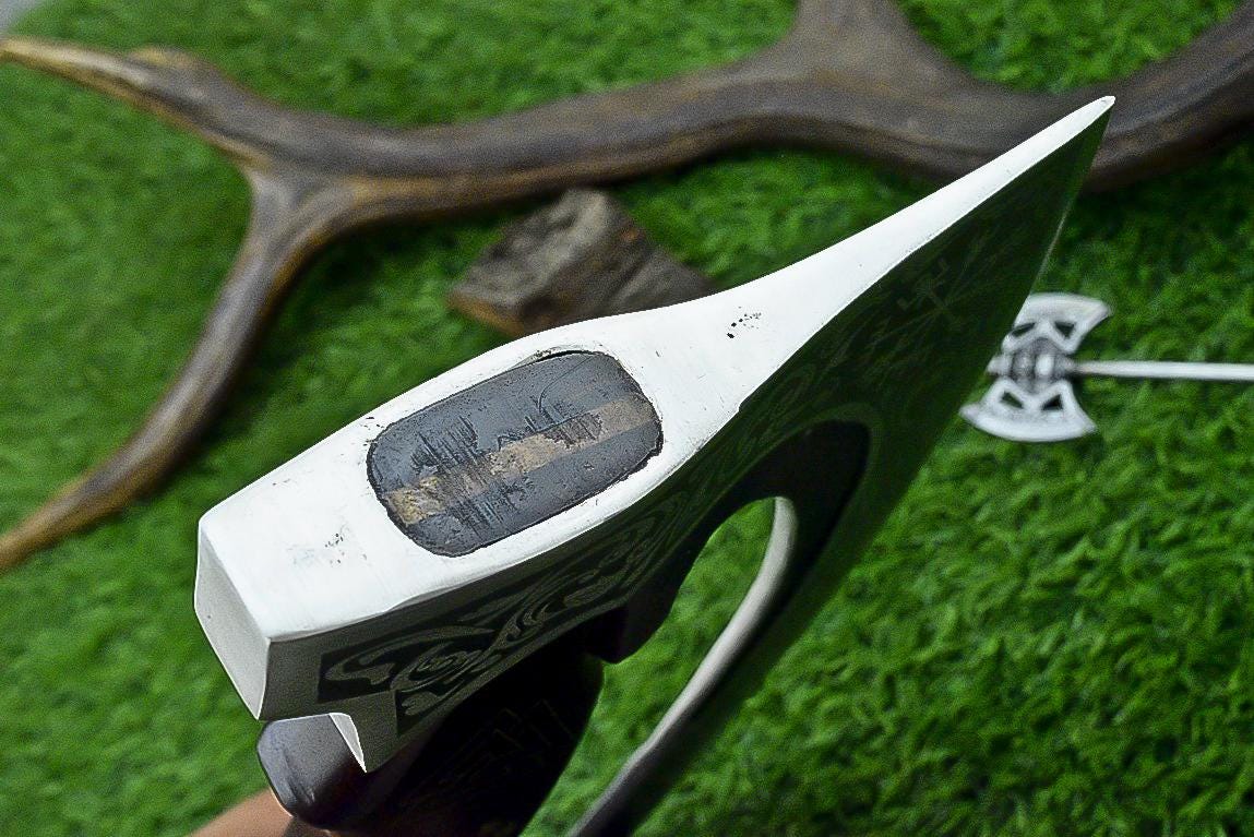 Pizza Cutter Axe Unique Viking Style Rose Wood Handle for Camping or Kitchen. Pizza Chef Gift Gift for Him, Gift for Her, Anniversary Gift