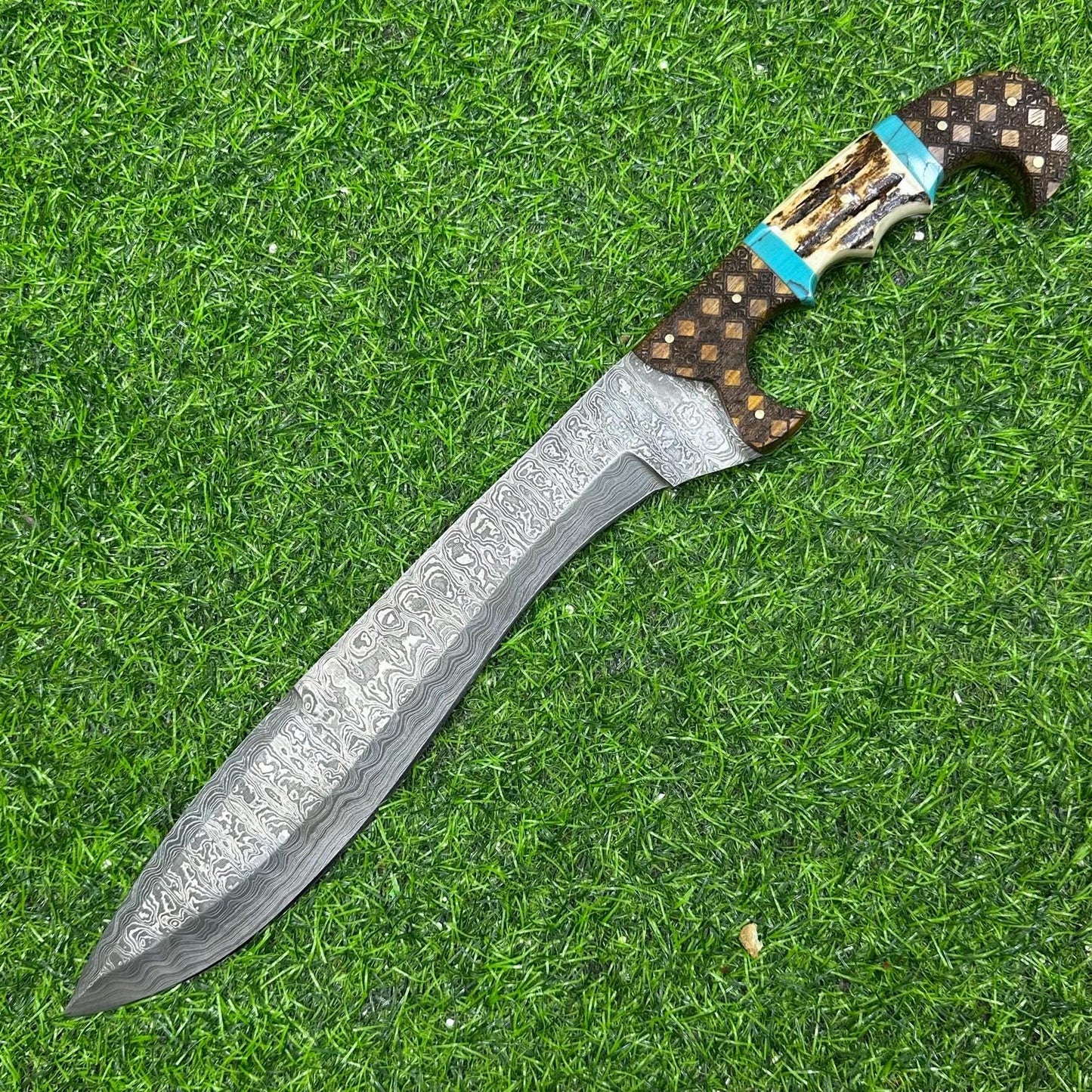 Rare Handmade DAMASCUS Steel Knife Hand Forged Bowie Knife Fixed Blade Knife Hunting Knife, Stag horn, Personalized gift, Anniversary gift