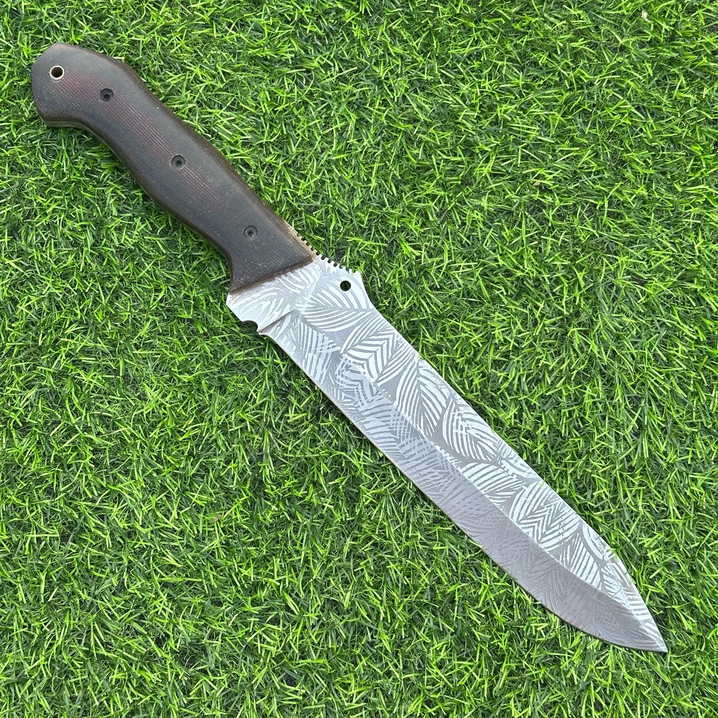 Handmade Full Tang Knife – 15" J2 Steel Etched Blade, Micarta Handle, Leather Sheath – Gift for Him, Gift for Husband, Collectible Knife,