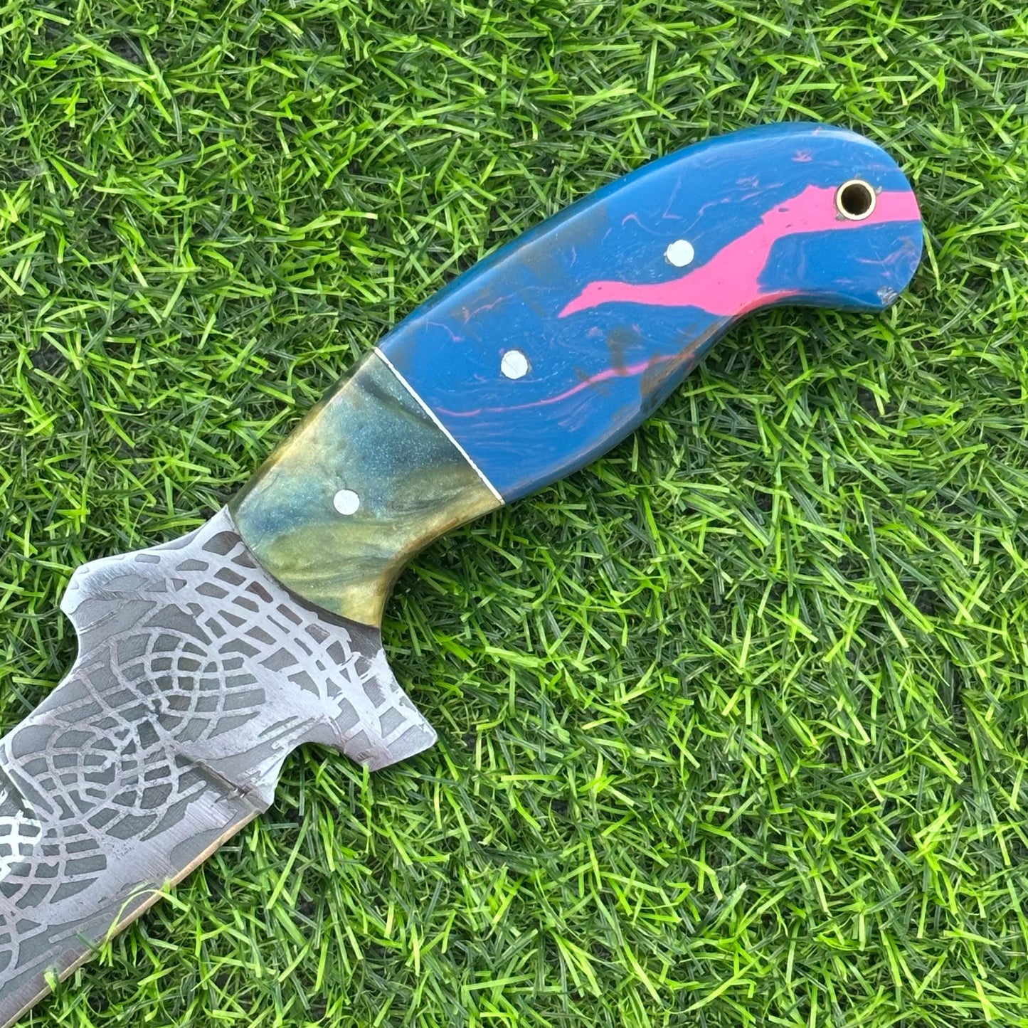 Hunting Knife Handmade J2 Steel Etched Blade 11" Overall with Resin Handle & Leather Sheath for Camping Outdoor Collectors
