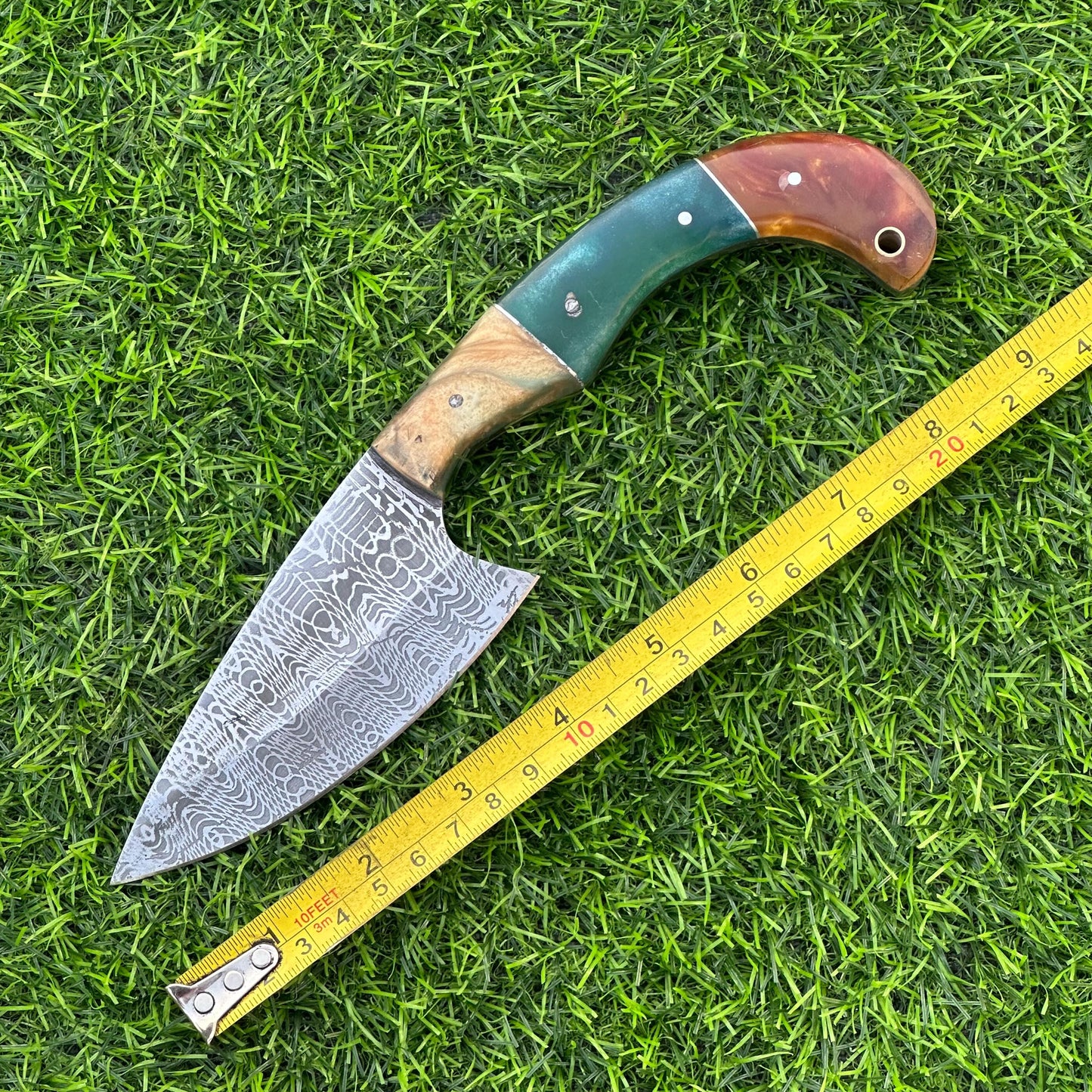 Handmade J2 Steel Etched Blade Hunting Knife – 9" Overall, Resin Handle, Leather Sheath, Perfect for Hunting, Camping, Outdoor & Collectors