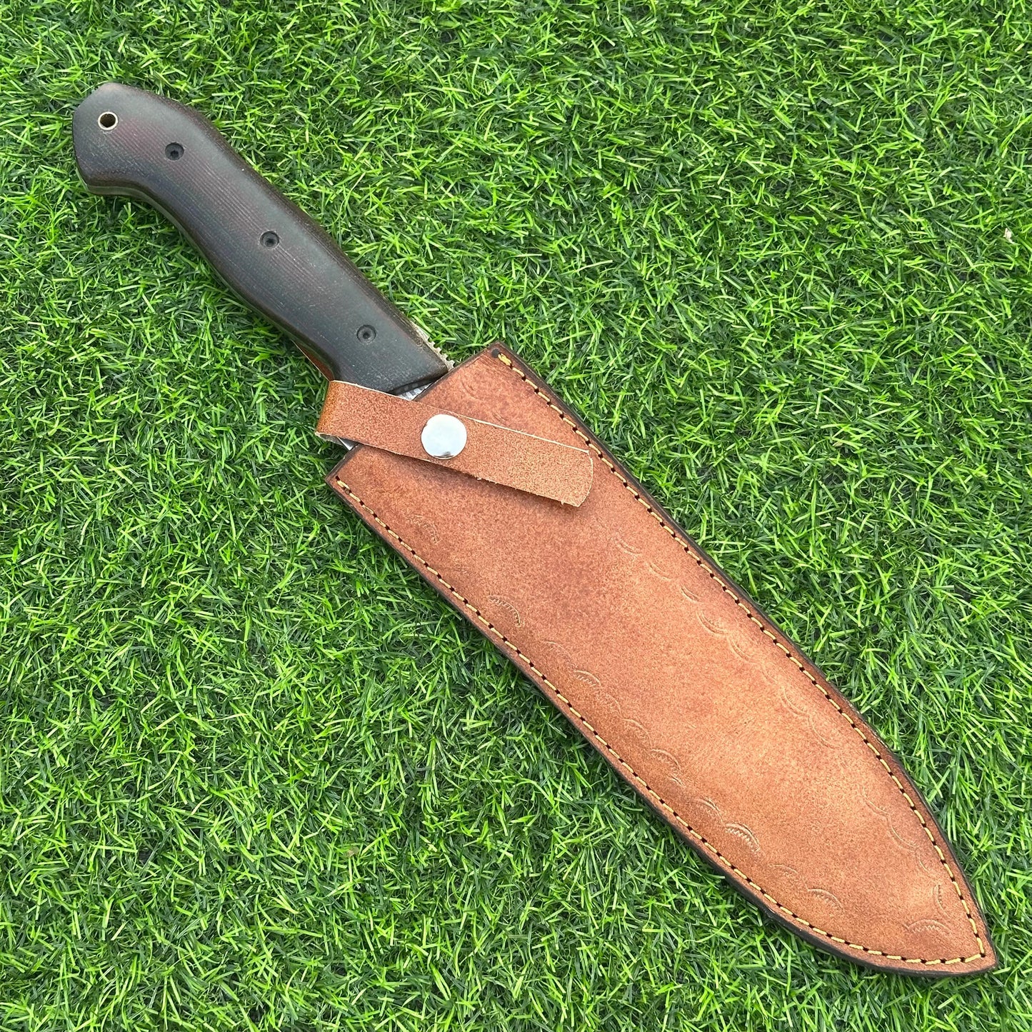 Handmade Full Tang Knife – 15" J2 Steel Etched Blade, Micarta Handle, Leather Sheath – Gift for Him, Gift for Husband, Collectible Knife,