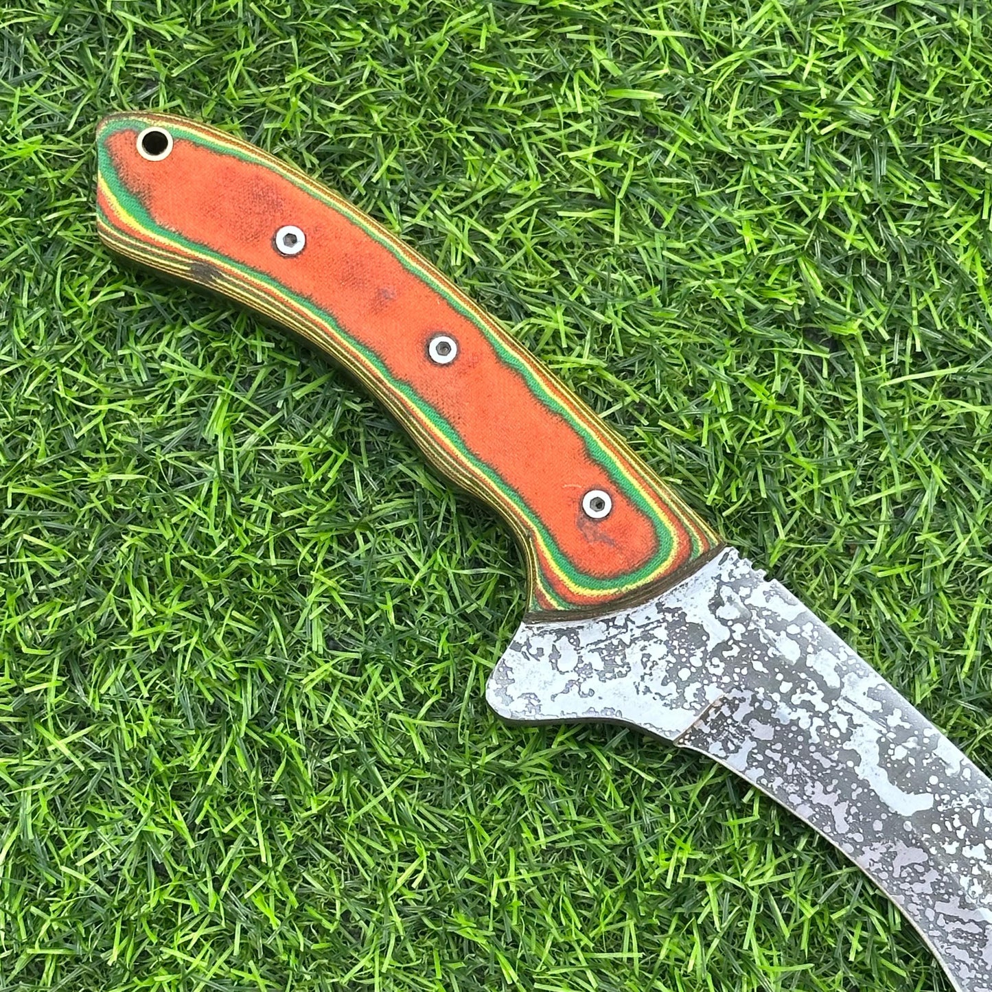 Handmade Etched J2 Steel Knife – Micarta Handle, 16" Overall Length, Includes Leather Sheath – Hunting, Camping, Collectible Gift for Him