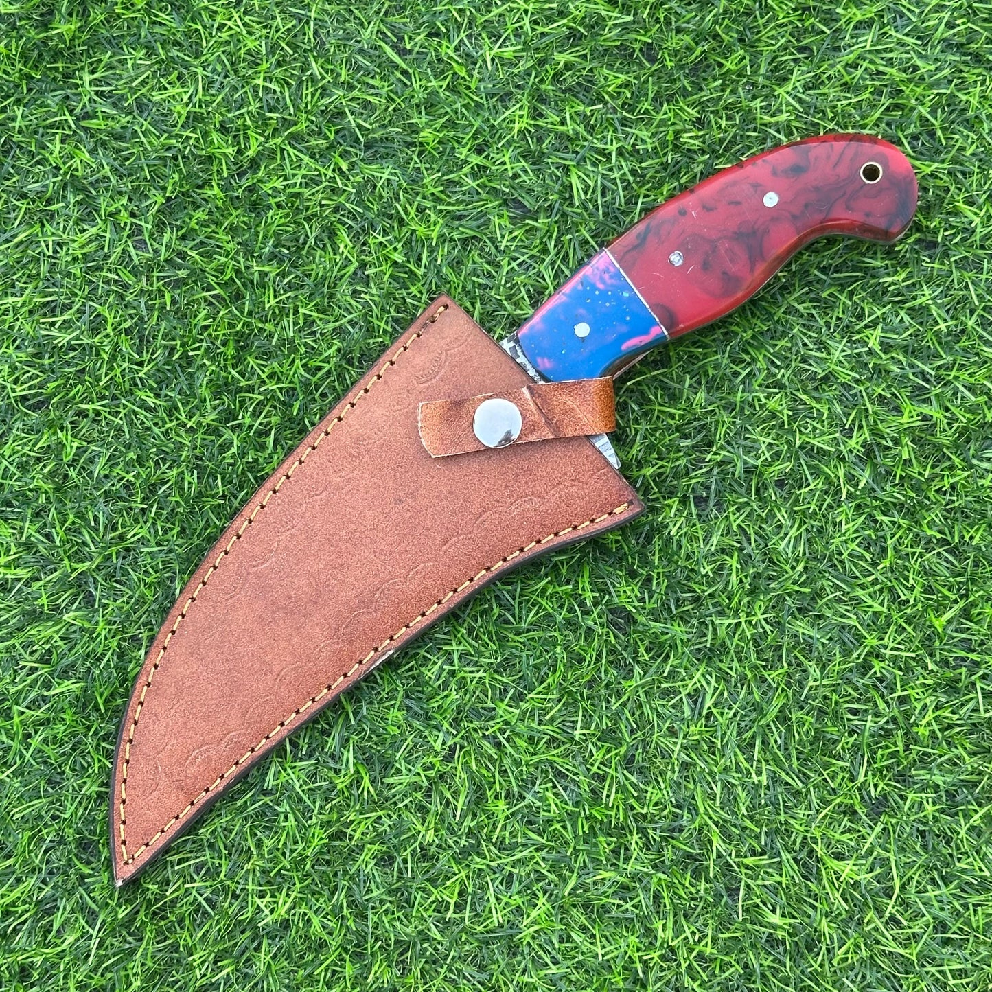 Handmade J2 Steel Etched Blade Hunting Knife – 11" Overall, Resin Handle, Leather Sheath, Perfect for Hunting, Camping, Outdoor & Collectors