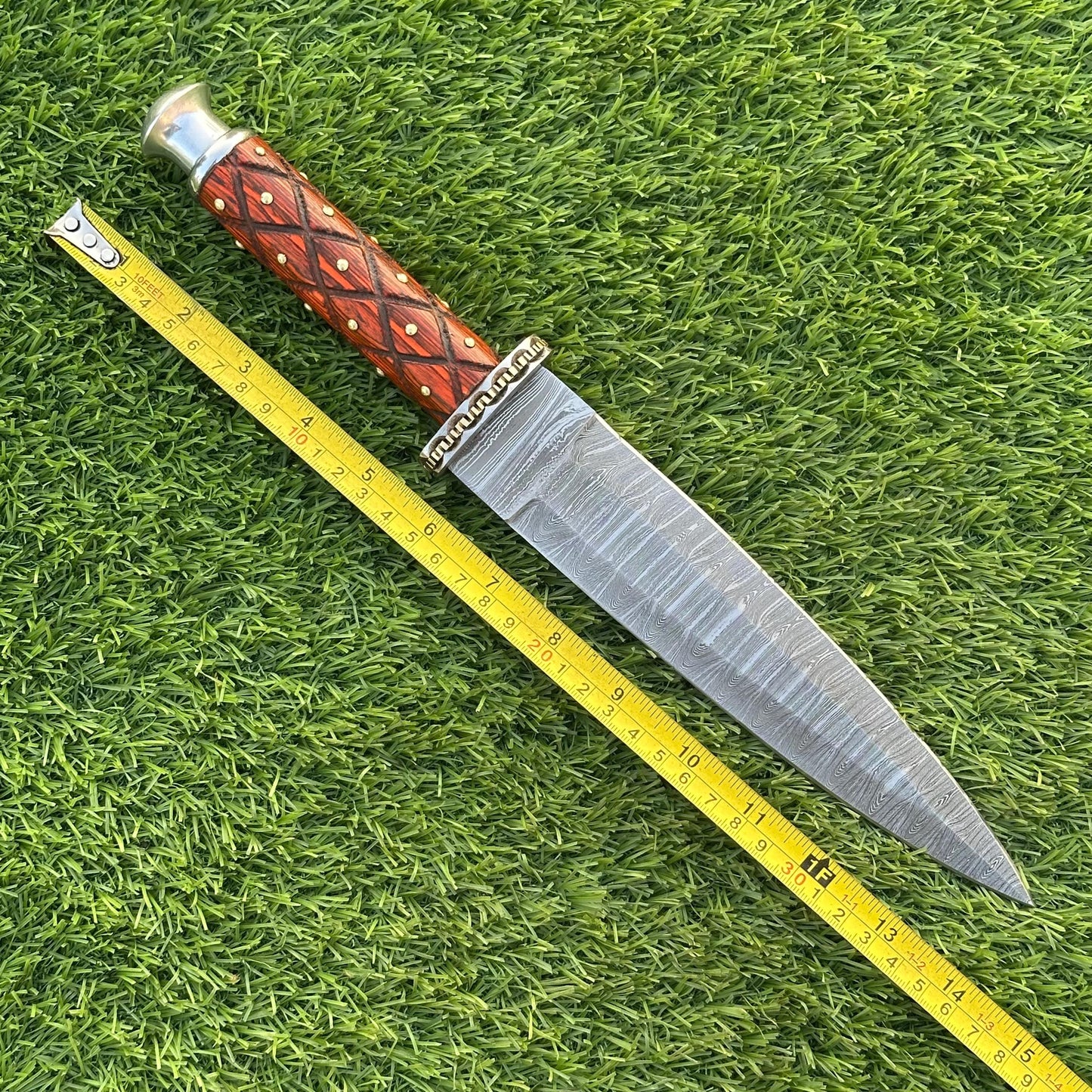 14” Handmade Damascus Steel Bowie Knife with Pakka Wood Handle, Rare Dagger for Camping & Survival, Gift for Him or Husband