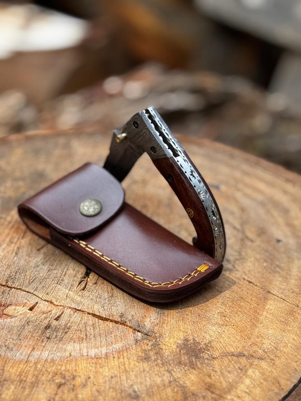 Pocket Knife 7.5" Handmade Damascus Folding Knife for Men with Liner Lock & Sheath, Gift for Him, Husband, Boyfriend