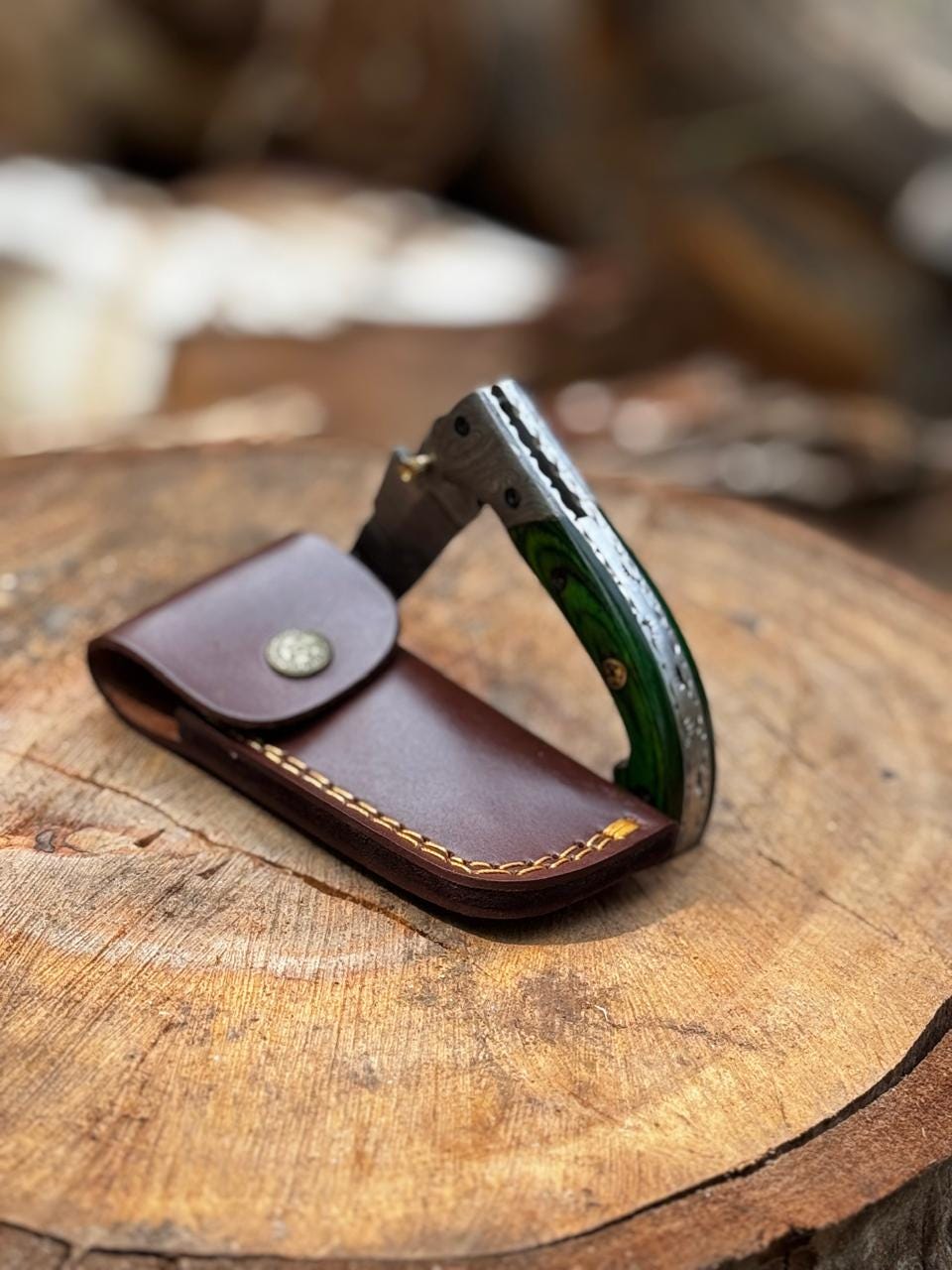 Pocket Knife 7.5" Handmade Damascus Folding Knife for Men with Liner Lock & Sheath, Gift for Him, Husband, Boyfriend