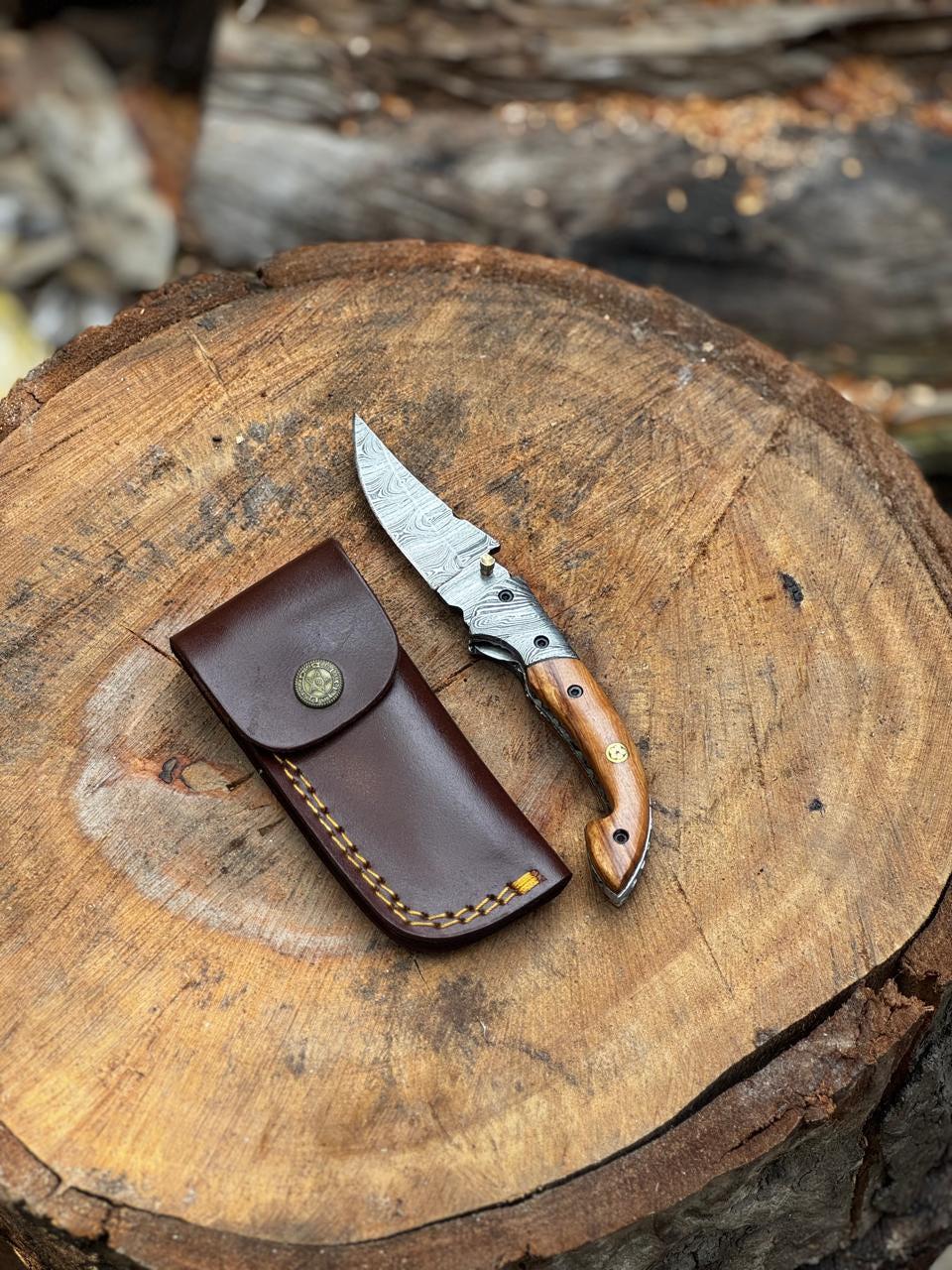 Pocket Knife 7.5" Handmade Damascus Folding Knife for Men with Liner Lock & Sheath, Gift for Him, Husband, Boyfriend