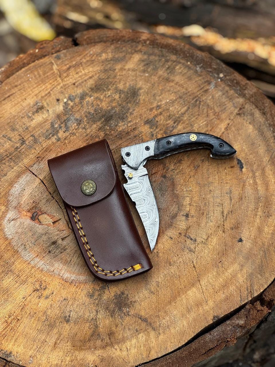 Pocket Knife 7.5" Handmade Damascus Folding Knife for Men with Liner Lock & Sheath, Gift for Him, Husband, Boyfriend
