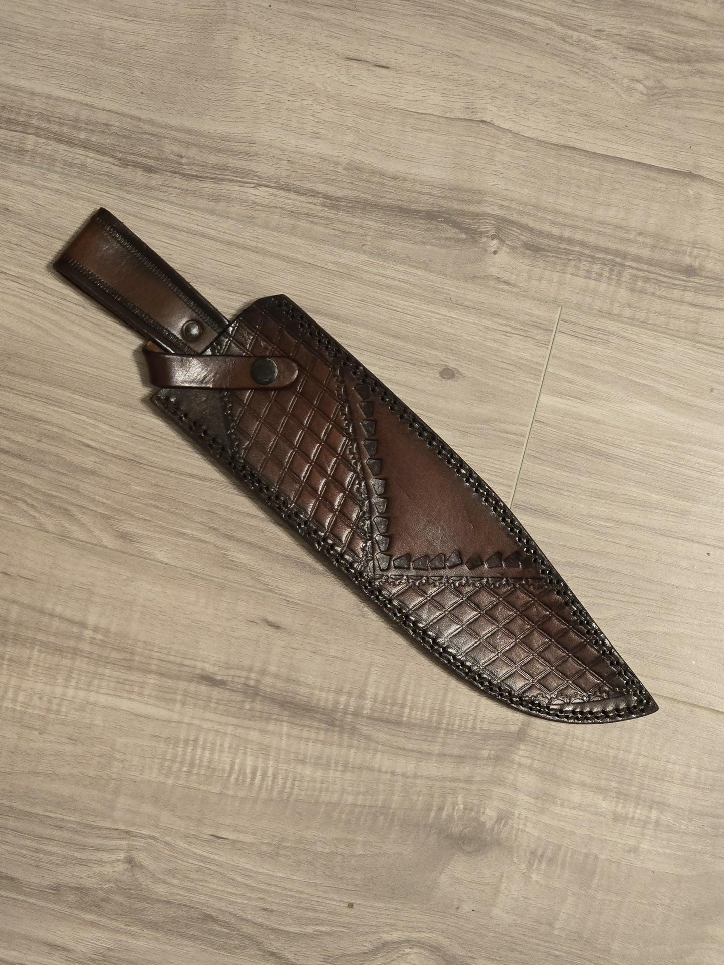 Handmade 17" Damascus Bowie Knife with Stag Horn Handle & Brass Bolsters | Hunting Collectible Gift with Sheath