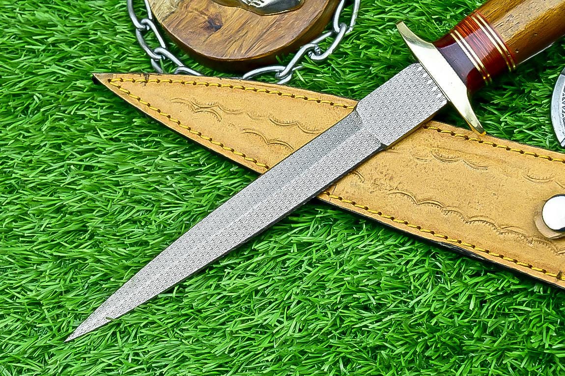 12” Handmade Bowie Knife with J2 Steel Etched Blade & Leather Sheath, Dagger Knife Gift for Him, Camping Survival Knife for Husband