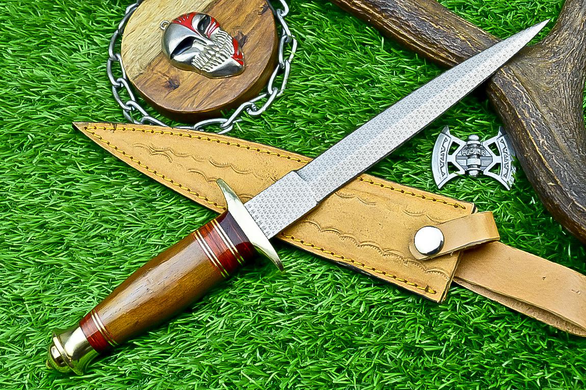 12” Handmade Bowie Knife with J2 Steel Etched Blade & Leather Sheath, Dagger Knife Gift for Him, Camping Survival Knife for Husband