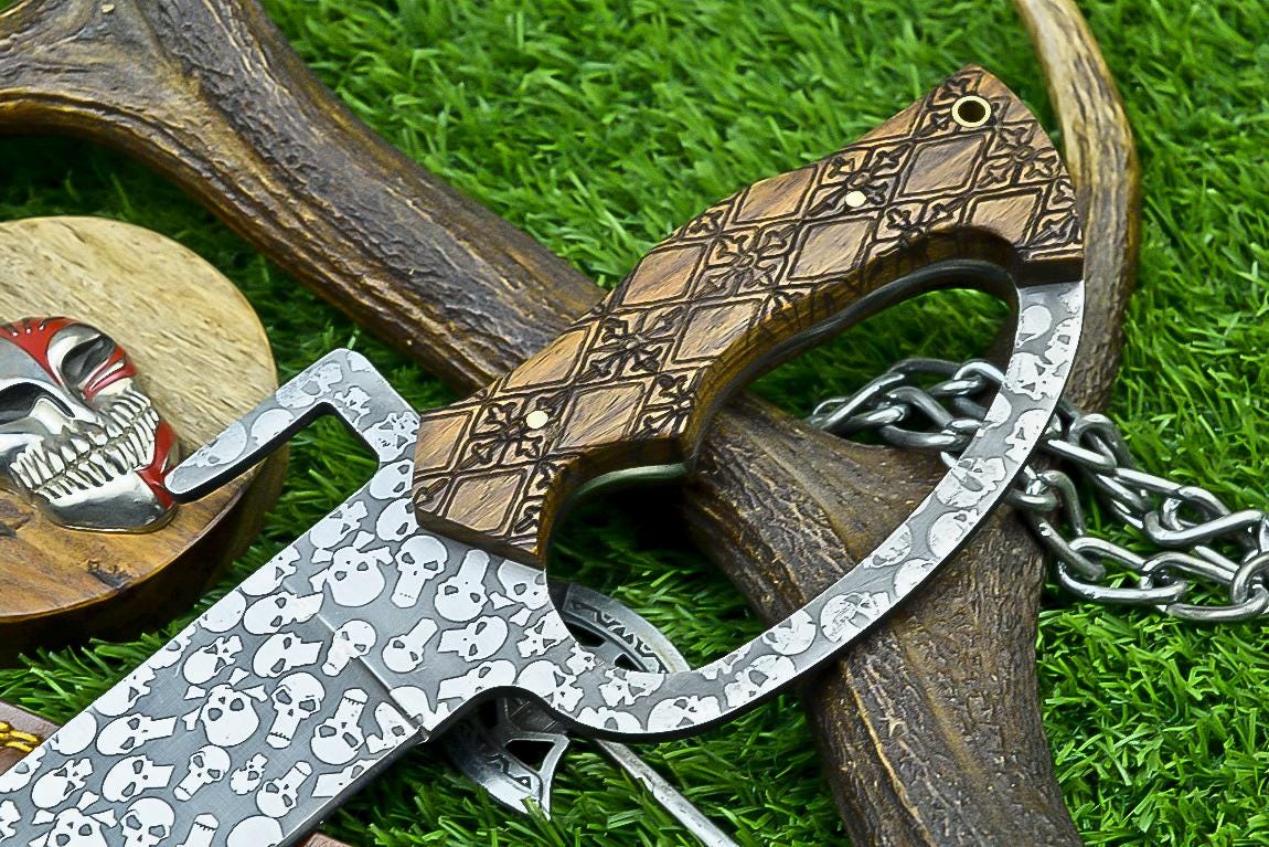 J2 Steel Hunting Knife 16" – Custom Handmade Etched Blade with Natural Wood Handle, Gift for Him, Outdoor & Camping Knife