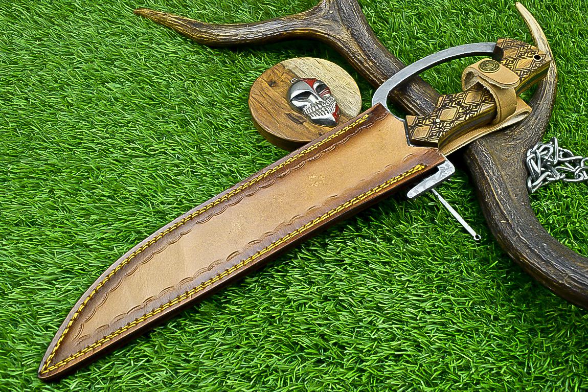 J2 Steel Hunting Knife 16" – Custom Handmade Etched Blade with Natural Wood Handle, Gift for Him, Outdoor & Camping Knife