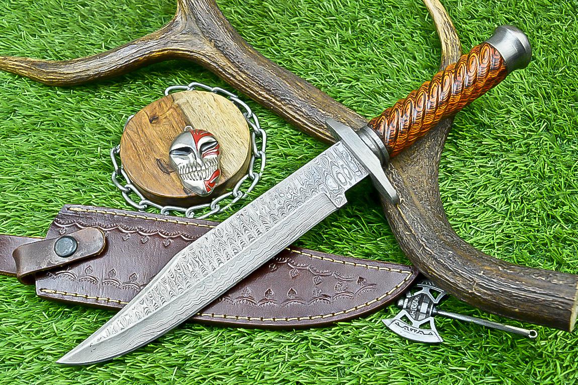 Bowie Knife Handmade Damascus Steel 14" Hunting Knife with Hardwood Handle, Custom Gift for Him & Groomsmen, Wedding Present