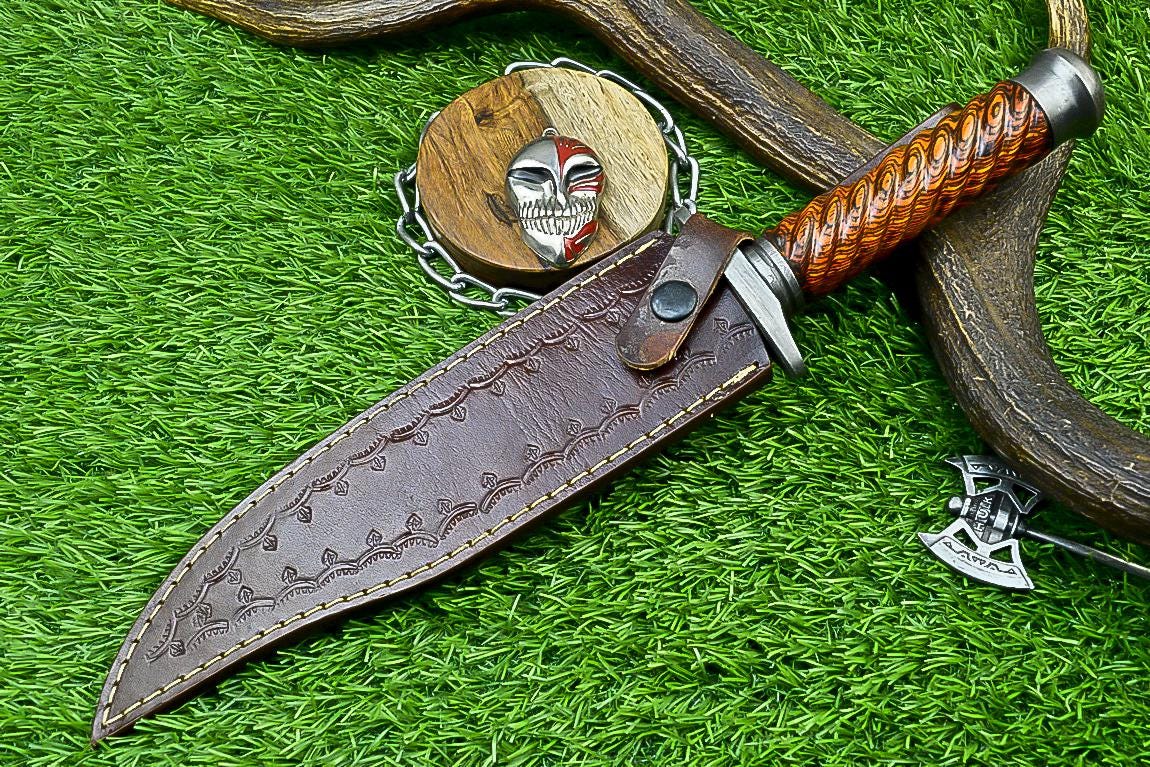 Bowie Knife Handmade Damascus Steel 14" Hunting Knife with Hardwood Handle, Custom Gift for Him & Groomsmen, Wedding Present