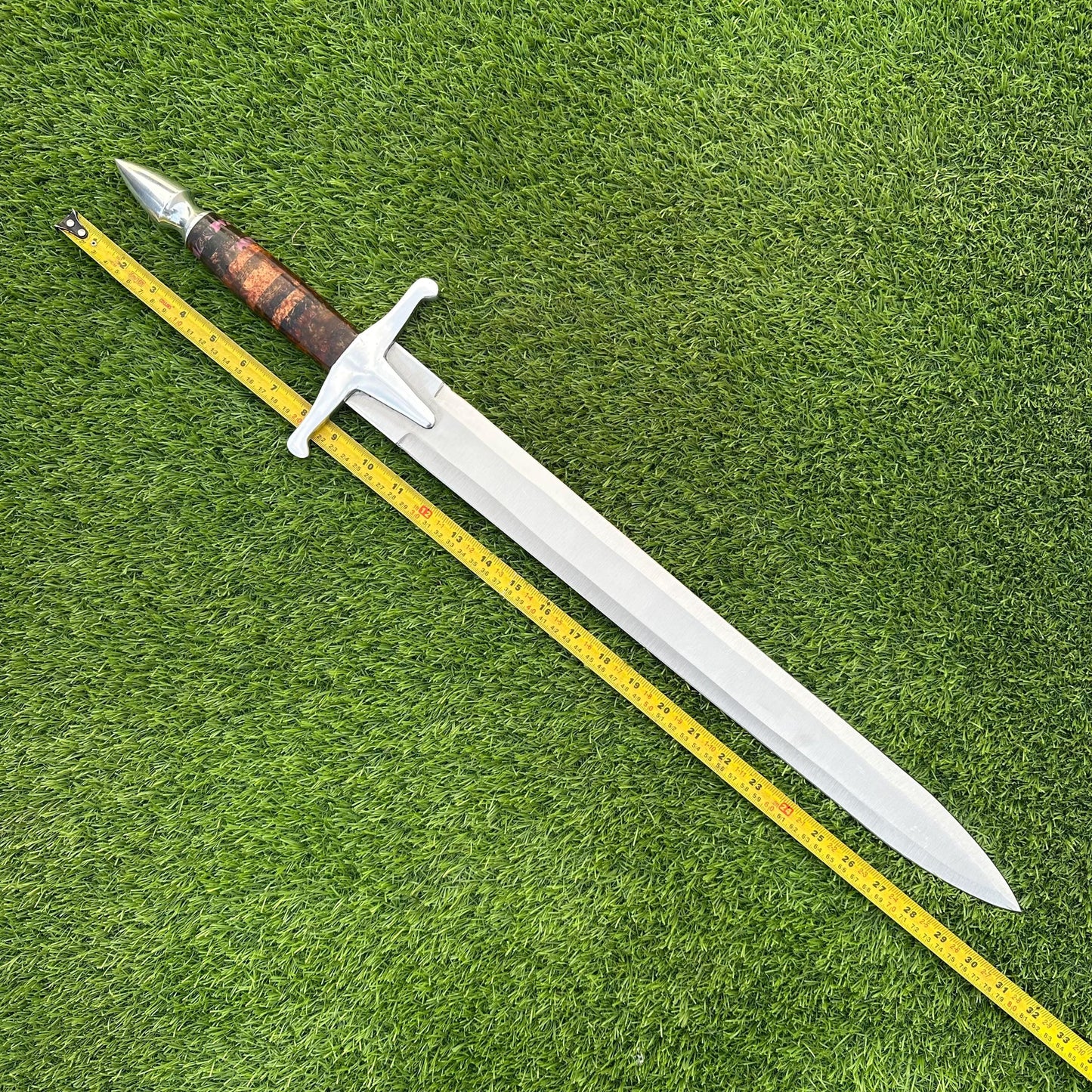 Medieval Sword Hand Forged 30" J2 Steel Blade | Resin Handle & Leather Scabbard | Tactical Collectible Gift for Him