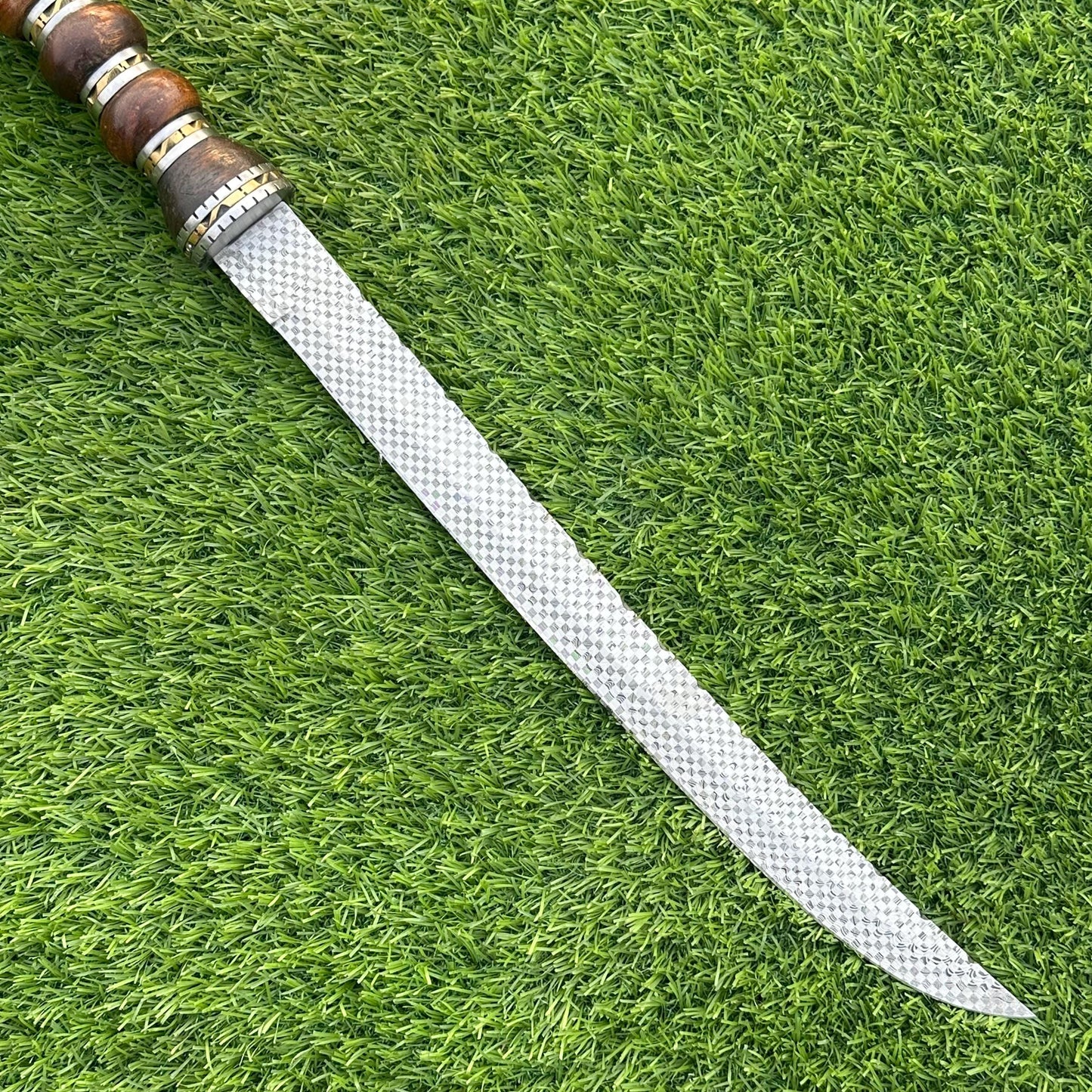 Handmade Damascus Steel Sword 23 Inch | Etched Blade | Rosewood Handle | Leather Sheath | Collectible Sword | Gift for Him