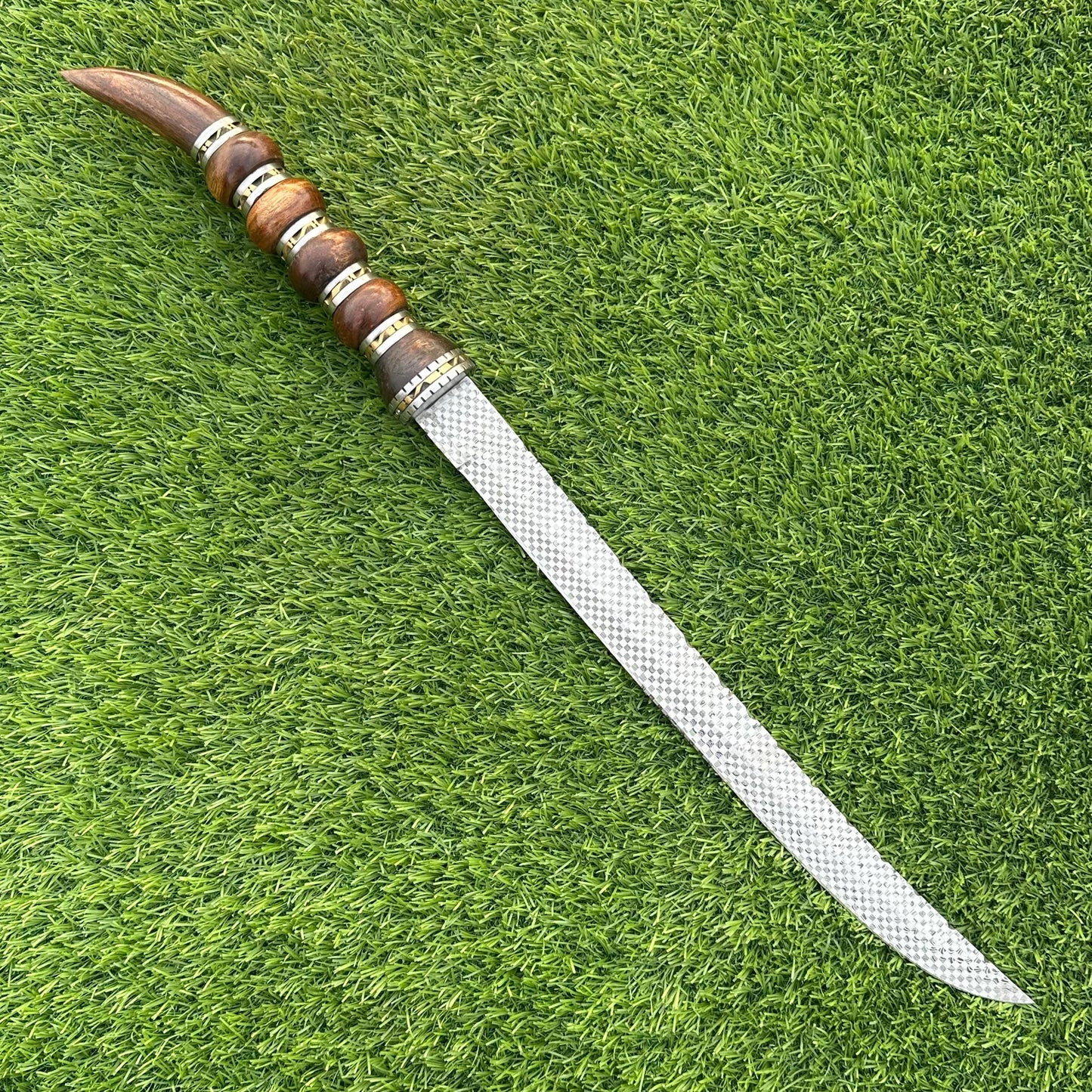 Handmade Damascus Steel Sword 23 Inch | Etched Blade | Rosewood Handle | Leather Sheath | Collectible Sword | Gift for Him