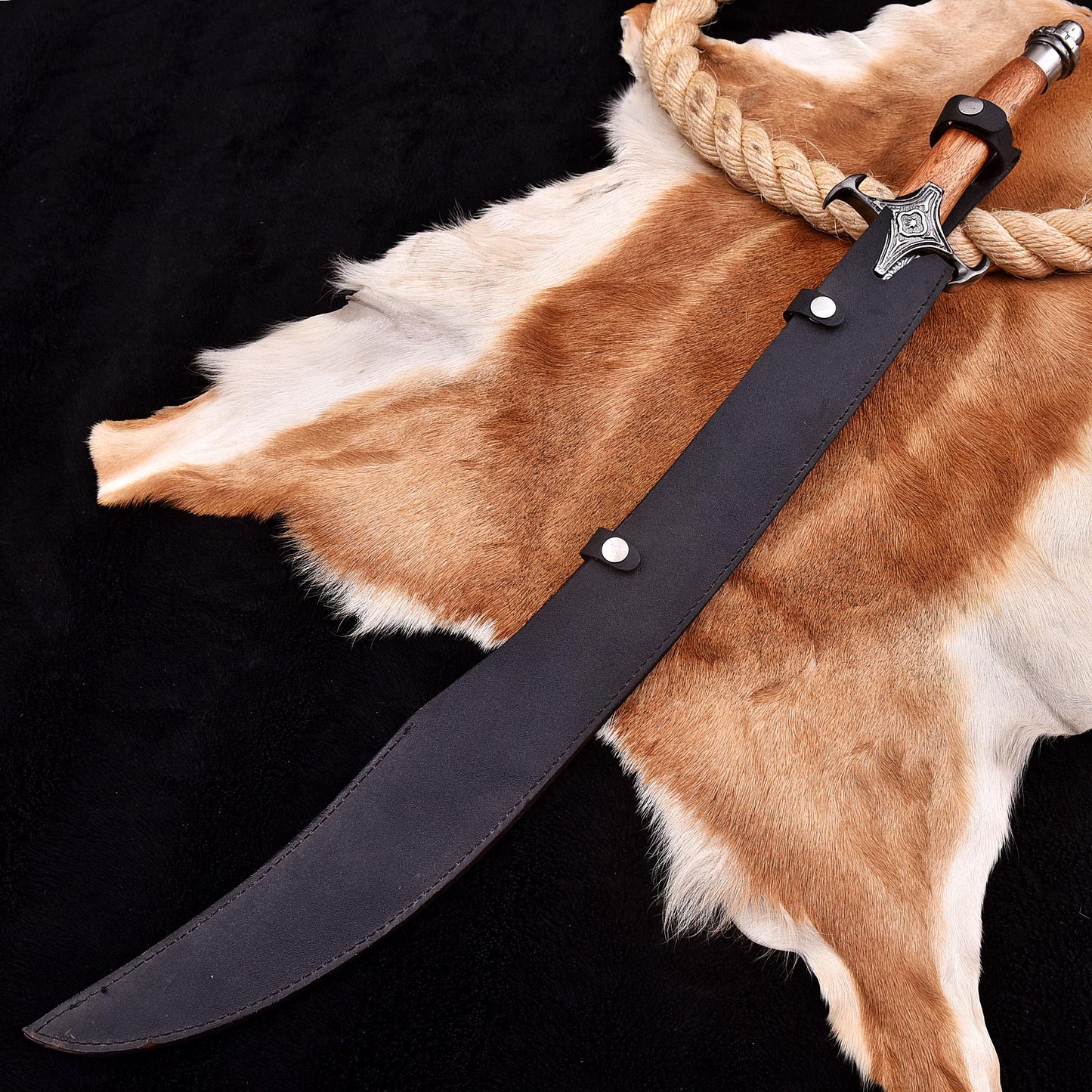 Handmade J2 Steel Tactical Scimitar Sword 25 Inch | Natural Wood Handle | Pewter Guard and Pommel | Collectible Sword | Gift for Him