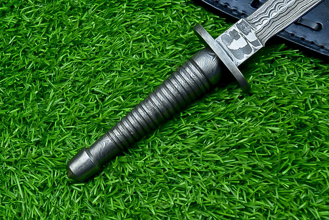 Damascus Steel Dagger Knife 12.5" Handmade Double Edge Blade with Leather Sheath - Collectible Gift for Him & Groomsmen