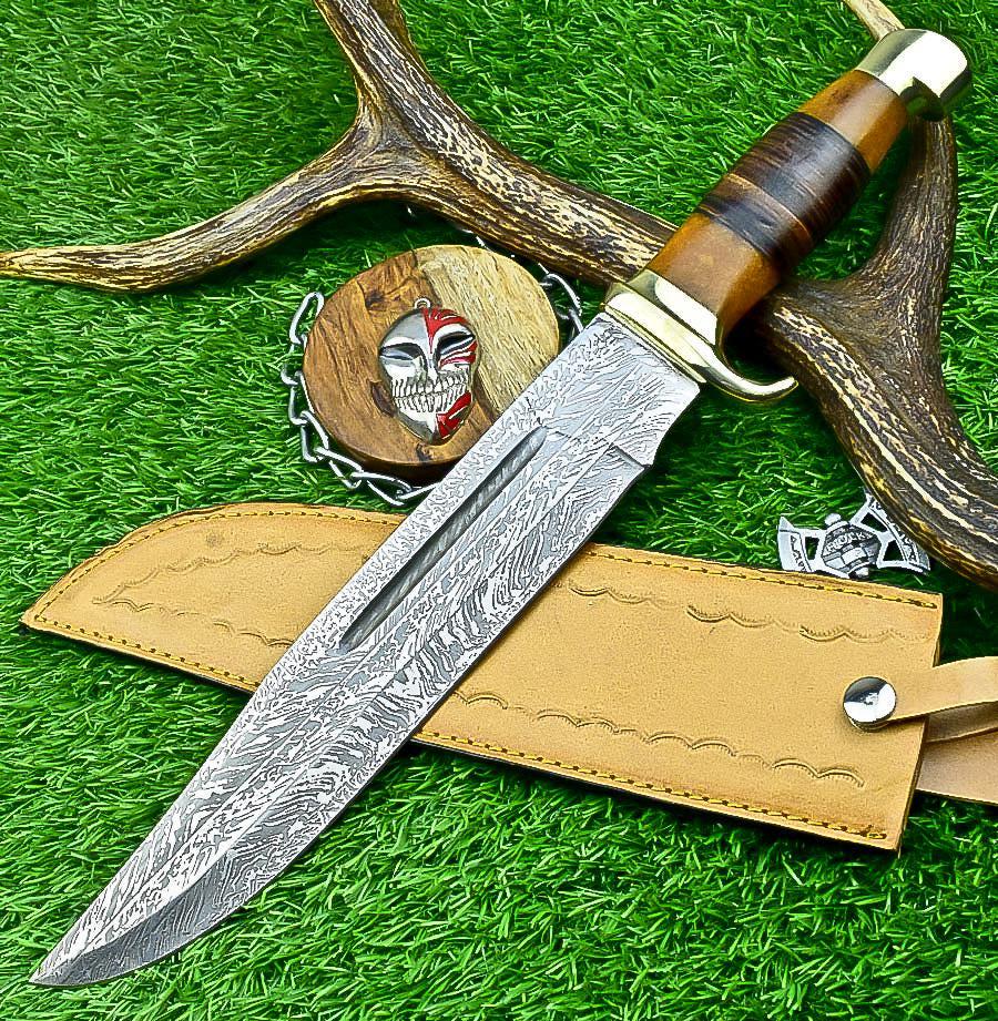 Bowie Knife 17" Handmade J2 Steel Hunting Knife with Resin & Leather Handle – Gift for Him, Husband, Boyfriend
