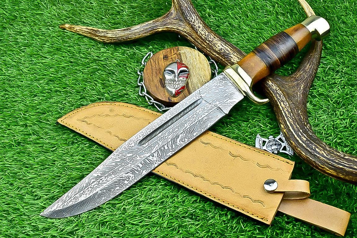 Bowie Knife 17" Handmade J2 Steel Hunting Knife with Resin & Leather Handle – Gift for Him, Husband, Boyfriend