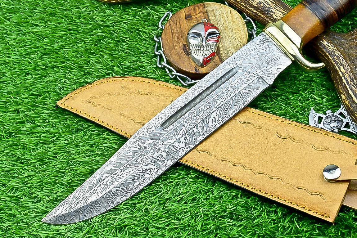 Bowie Knife 17" Handmade J2 Steel Hunting Knife with Resin & Leather Handle – Gift for Him, Husband, Boyfriend