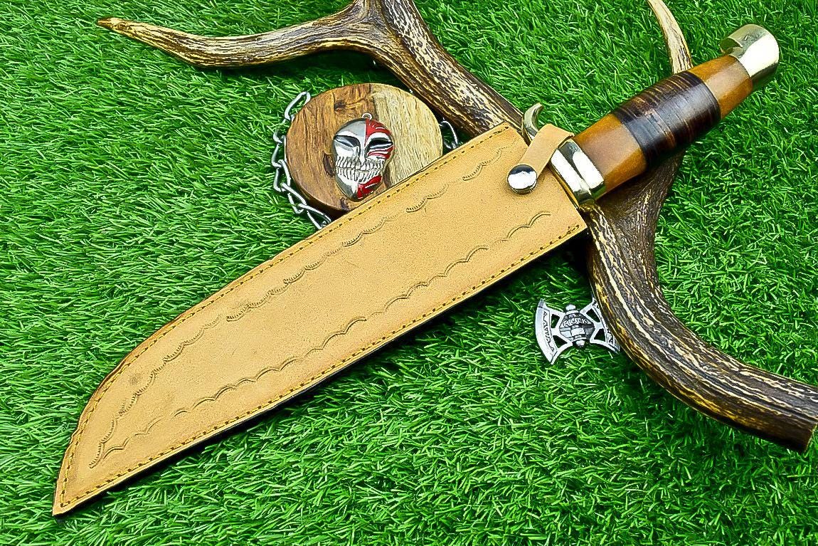 Bowie Knife 17" Handmade J2 Steel Hunting Knife with Resin & Leather Handle – Gift for Him, Husband, Boyfriend