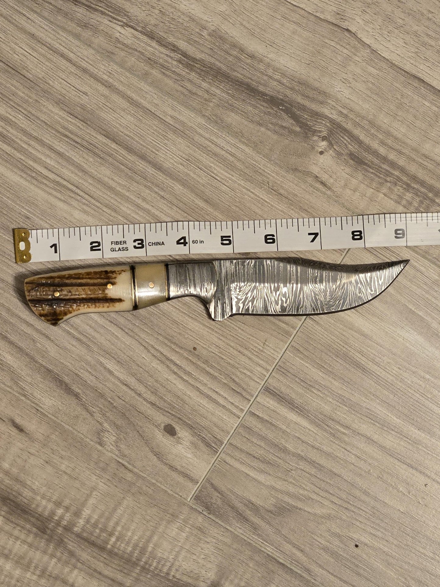 Custom Handmade Damascus Hunting Knife | Stag Horn Handle Damascus Bolsters with Leather Sheath, Hunting and Collectible Knife, Gift for him