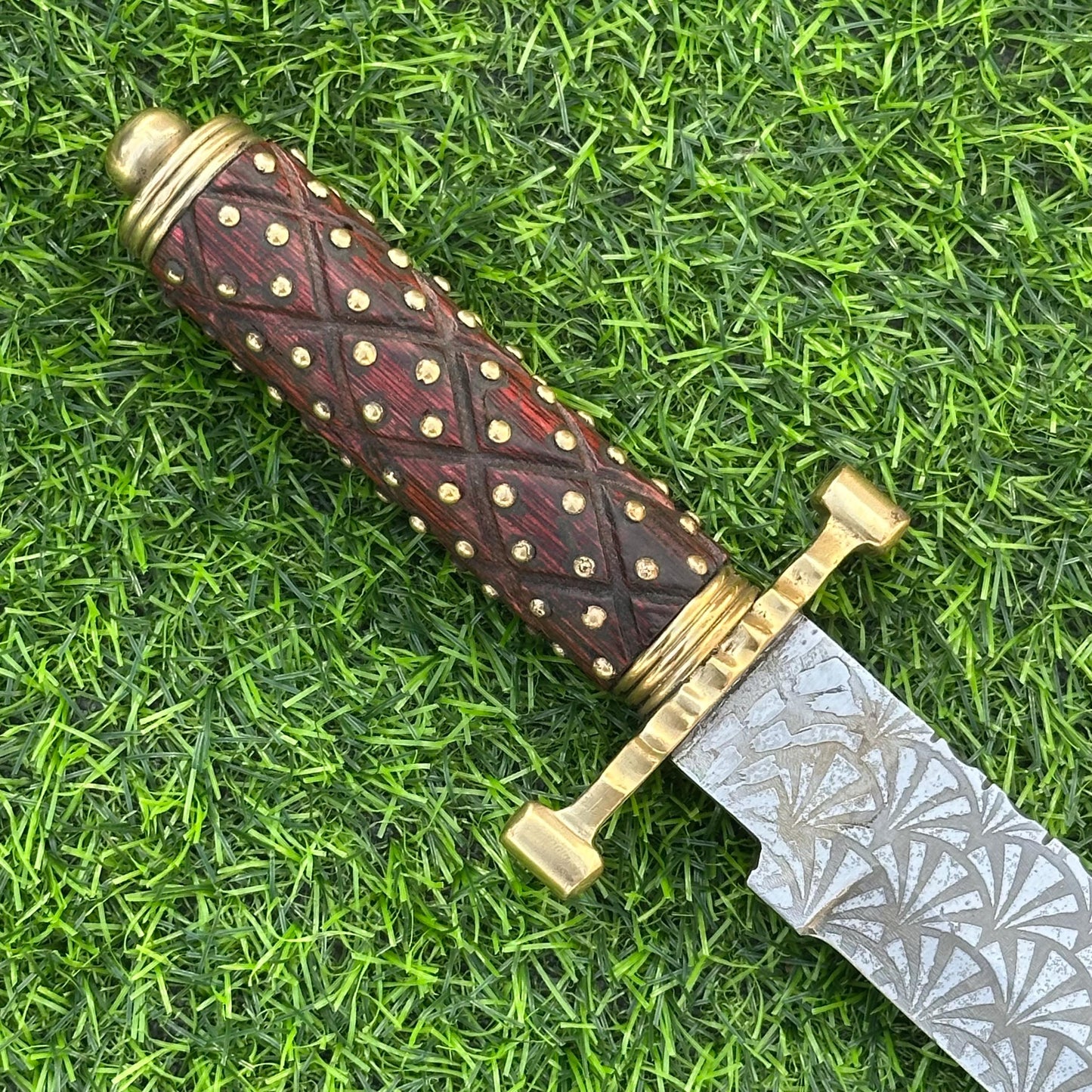 Handmade J2 Steel Bowie Knife with Etched Blade & Wood Handle, Custom Hunting Knife with Sheath Gift for Him, Unique Collectible Blade