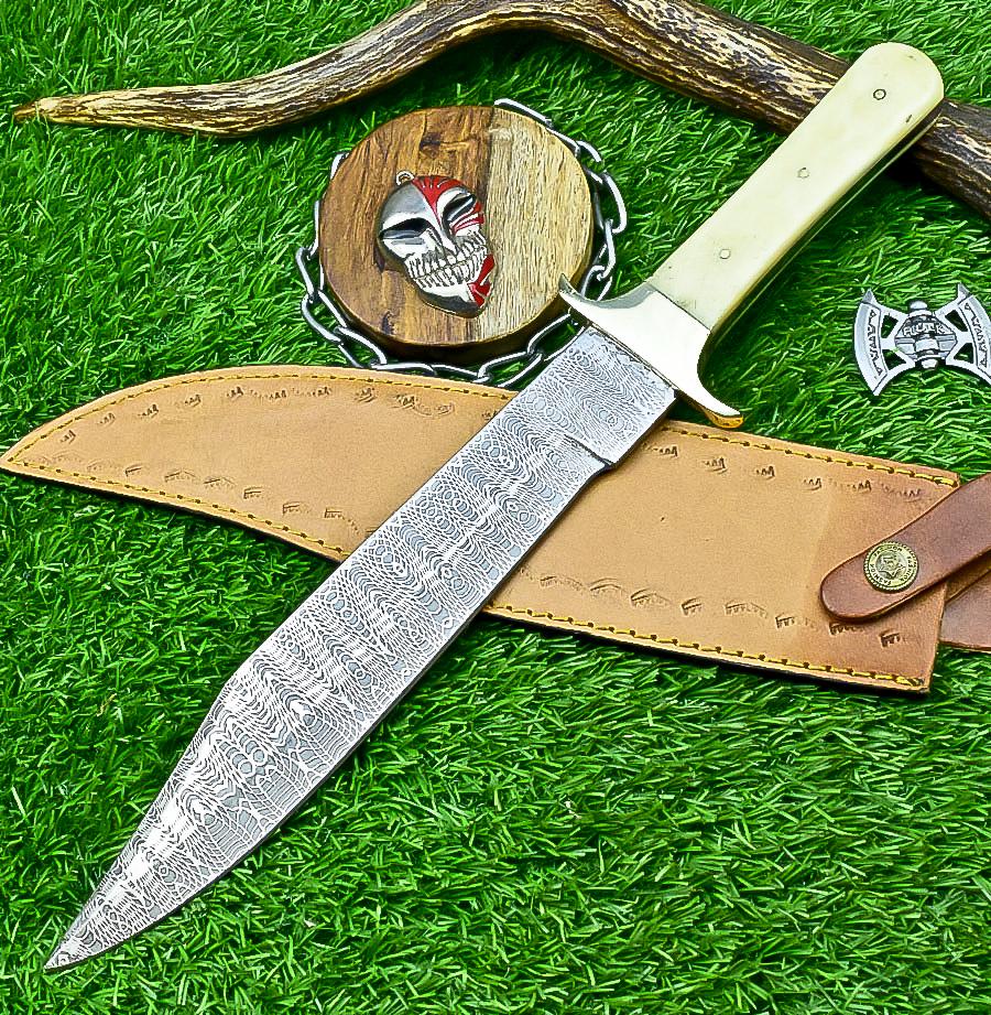 Handmade J2 Steel Bowie Knife 15", Camel Bone, Steel Bolsters Full Tang Knife | Collectible Bowie | Gift for Him Husband Anniversary Present