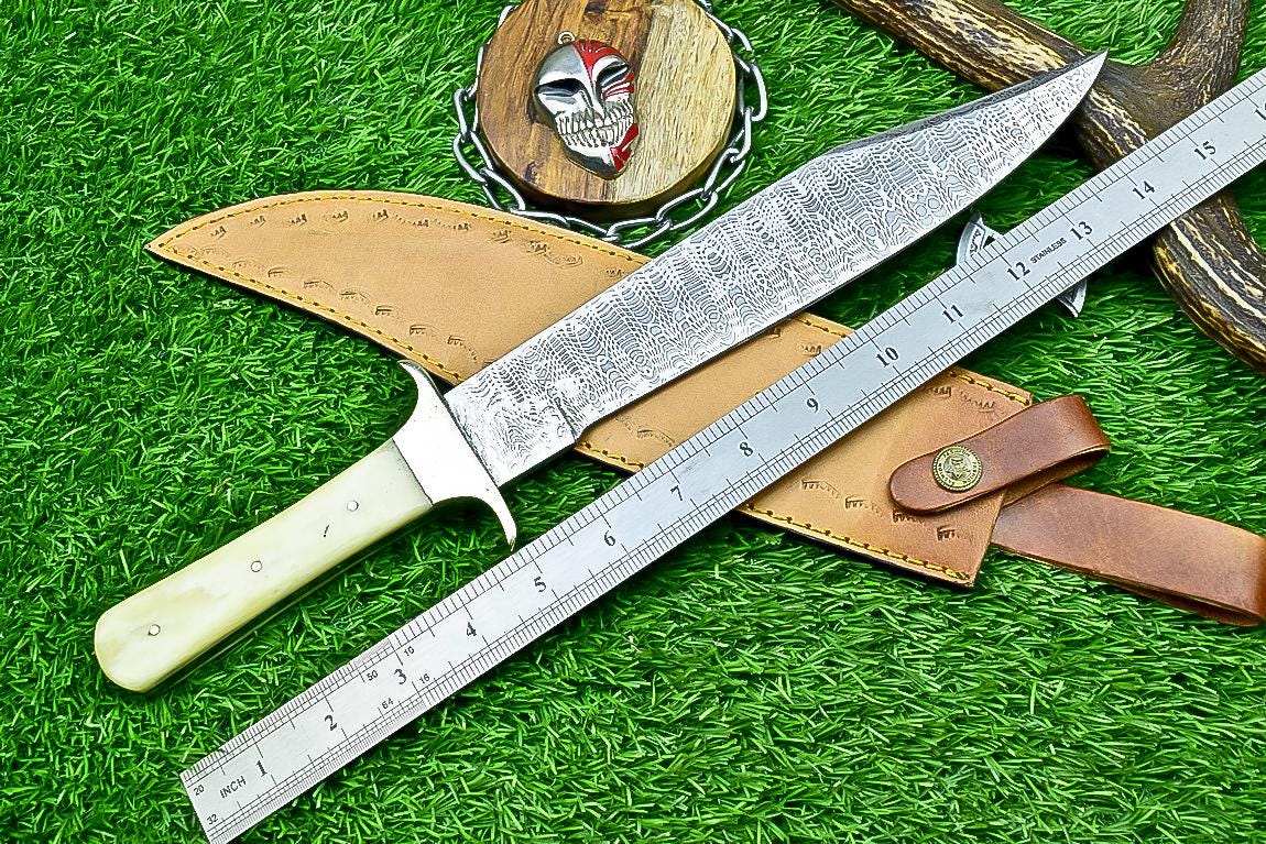 Handmade J2 Steel Bowie Knife 15", Camel Bone, Steel Bolsters Full Tang Knife | Collectible Bowie | Gift for Him Husband Anniversary Present