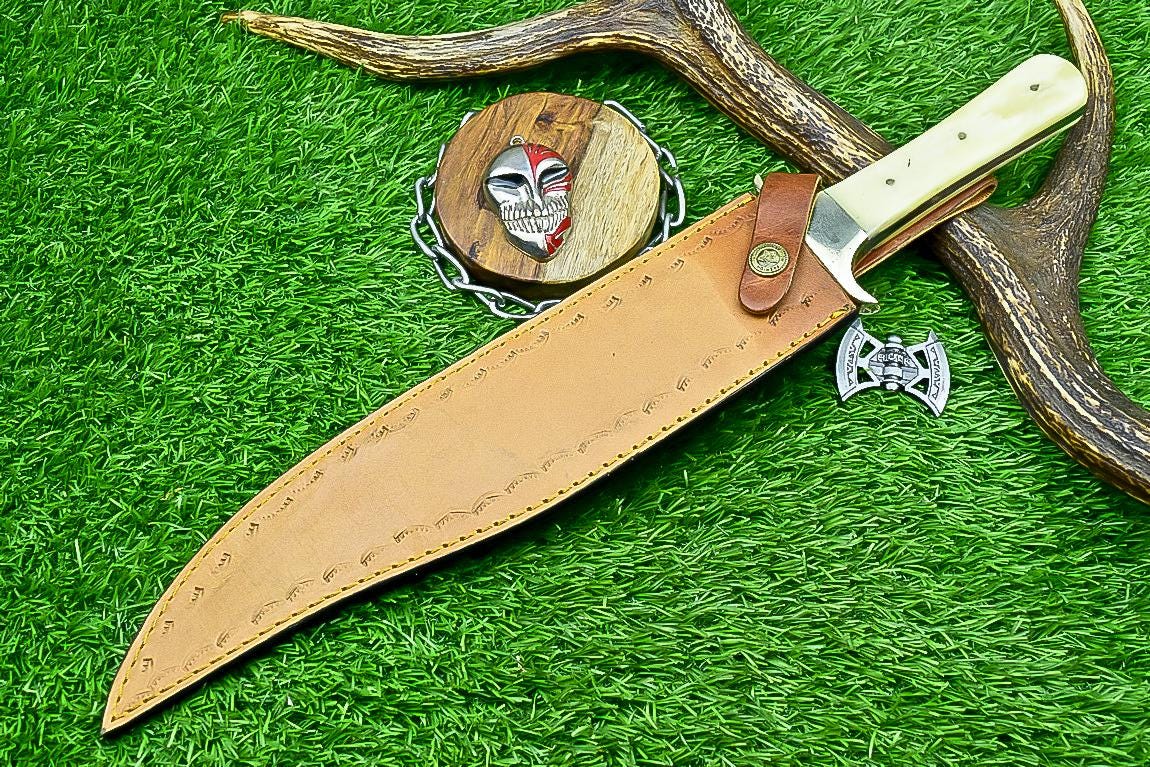 Handmade J2 Steel Bowie Knife 15", Camel Bone, Steel Bolsters Full Tang Knife | Collectible Bowie | Gift for Him Husband Anniversary Present