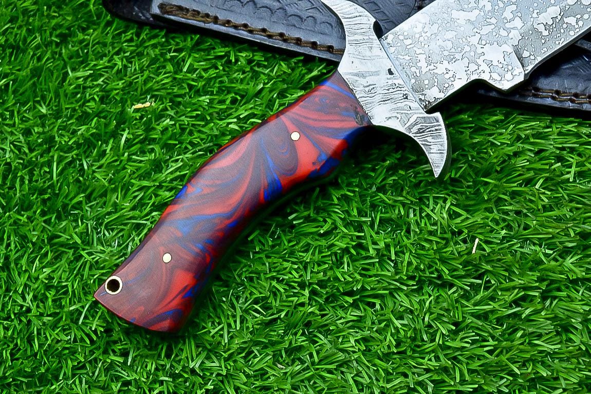 Handmade J2 Steel Bowie Knife 15" | Resin | Damascus Guard | Etched Blade, Full Tang Knife, Collectible Bowie, Husband Anniversary Present