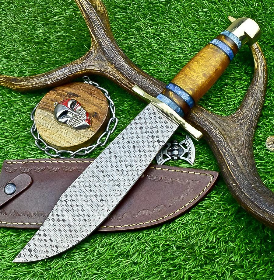 CUSTOM HANDMADE Bowie Knife 15" Handmade J2 Steel Hunting Knife with Resin Handle – Brass Bolster, Gift for Him, Husband, Boyfriend