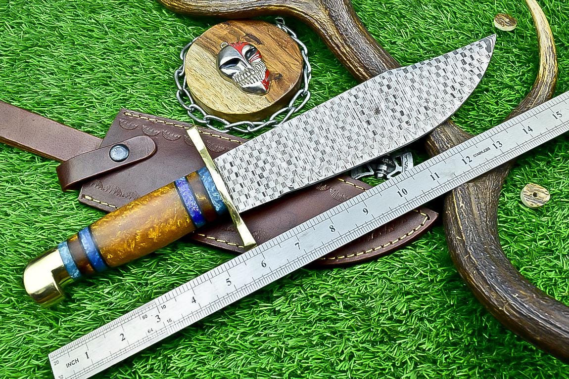 CUSTOM HANDMADE Bowie Knife 15" Handmade J2 Steel Hunting Knife with Resin Handle – Brass Bolster, Gift for Him, Husband, Boyfriend