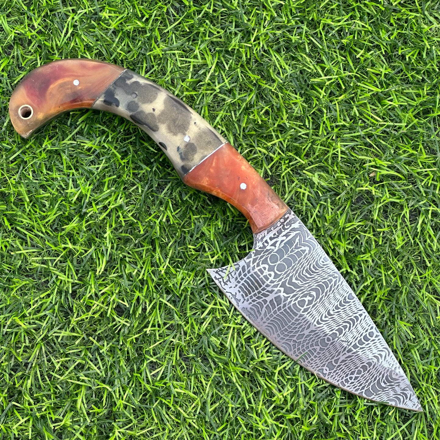 Hunting Knife Handmade J2 Steel Etched Blade 9" Overall with Resin Handle & Leather Sheath for Camping Outdoor Collectors