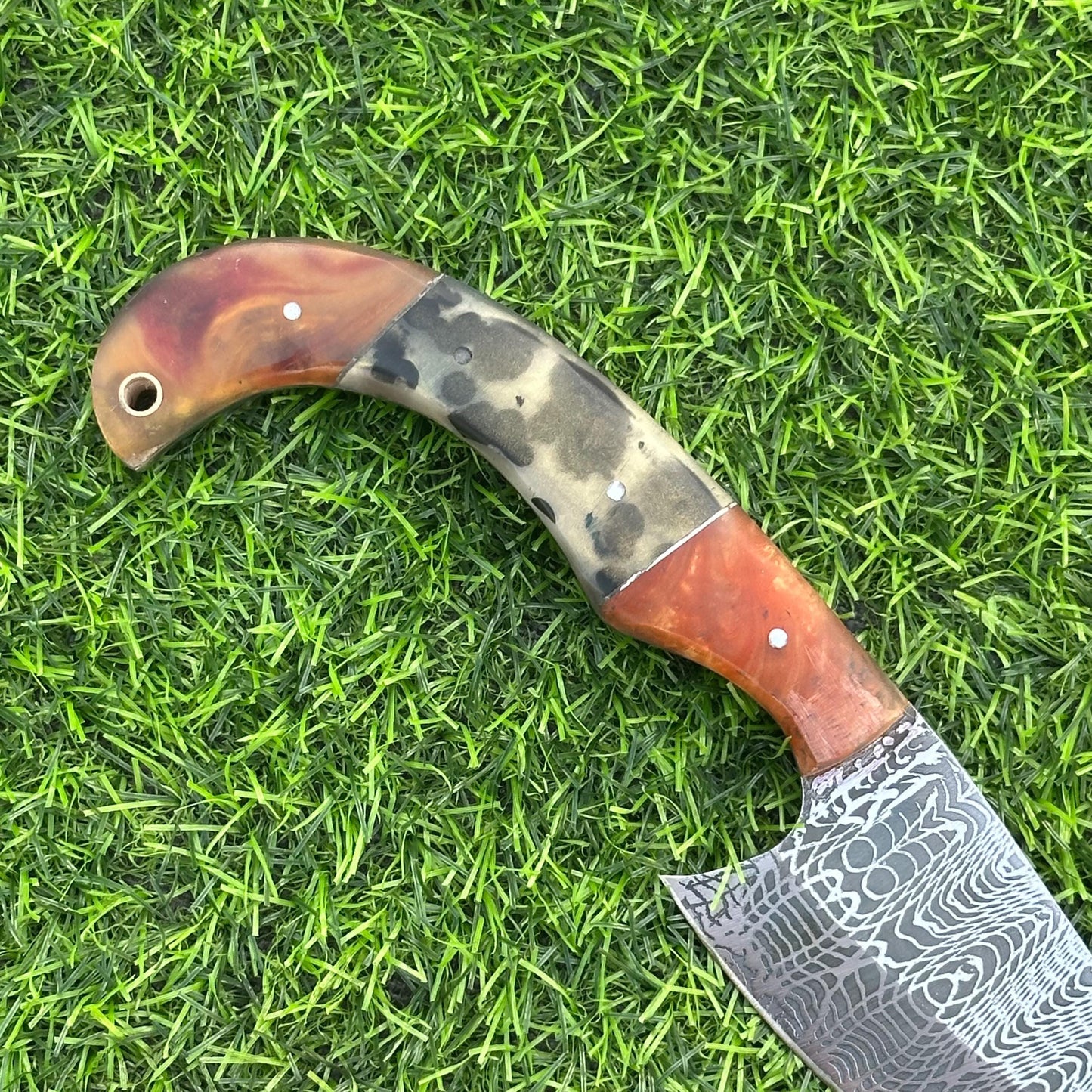 Hunting Knife Handmade J2 Steel Etched Blade 9" Overall with Resin Handle & Leather Sheath for Camping Outdoor Collectors