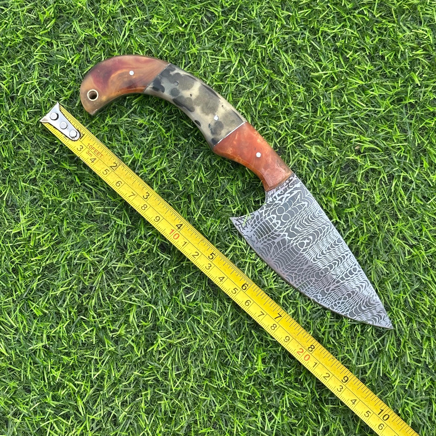 Hunting Knife Handmade J2 Steel Etched Blade 9" Overall with Resin Handle & Leather Sheath for Camping Outdoor Collectors