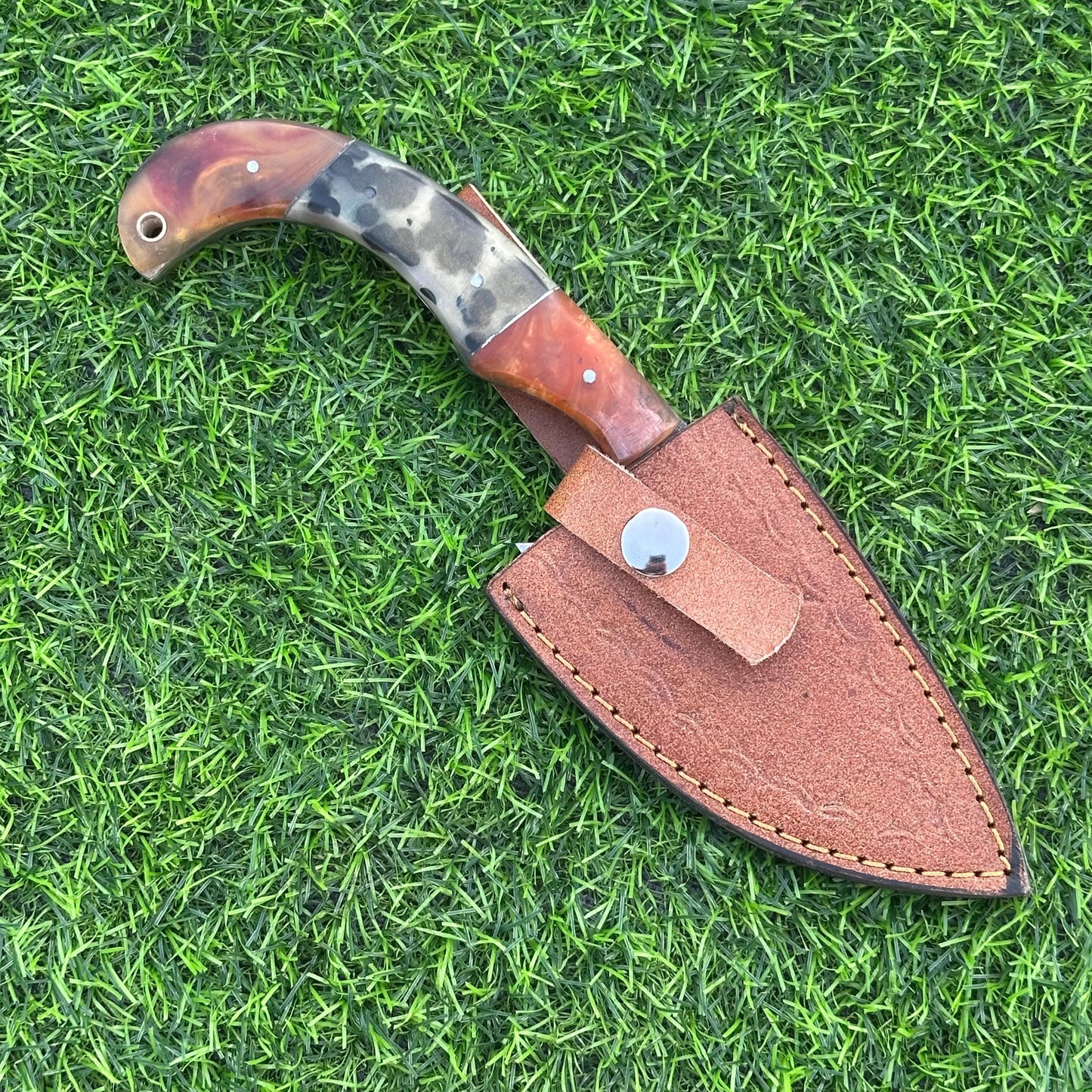 Hunting Knife Handmade J2 Steel Etched Blade 9" Overall with Resin Handle & Leather Sheath for Camping Outdoor Collectors