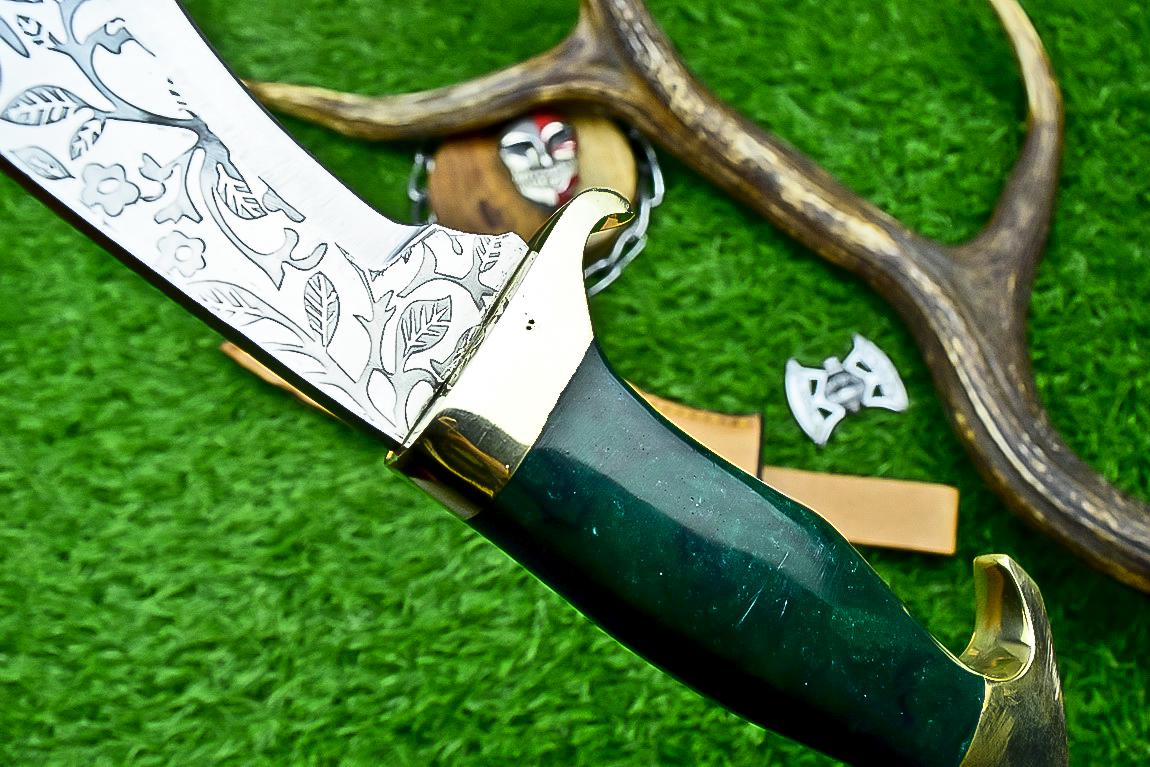 CUSTOM Handmade Kukri Knife 14.5" | J2 Steel Blade with Engraving | Resin Handle & Brass Guard | Outdoor Hunting Kukri | Gift for Him