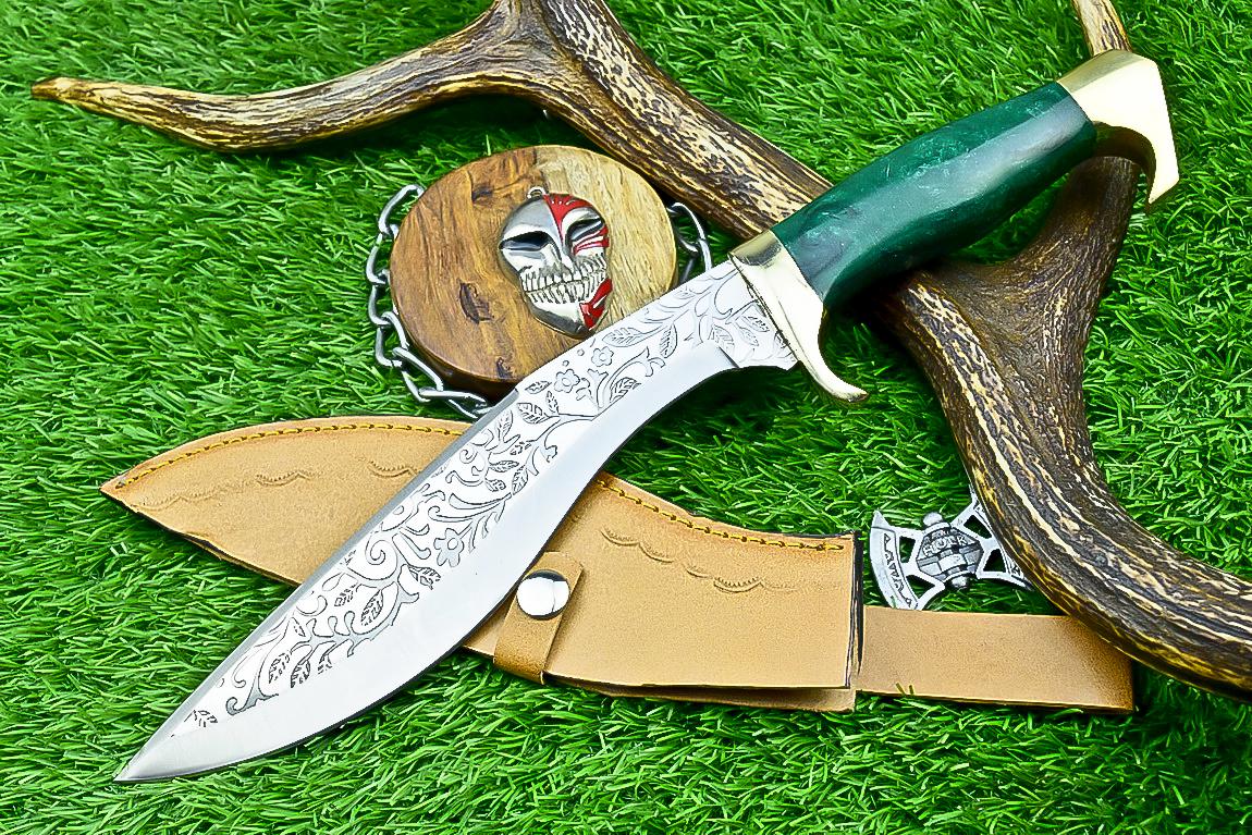 CUSTOM Handmade Kukri Knife 14.5" | J2 Steel Blade with Engraving | Resin Handle & Brass Guard | Outdoor Hunting Kukri | Gift for Him