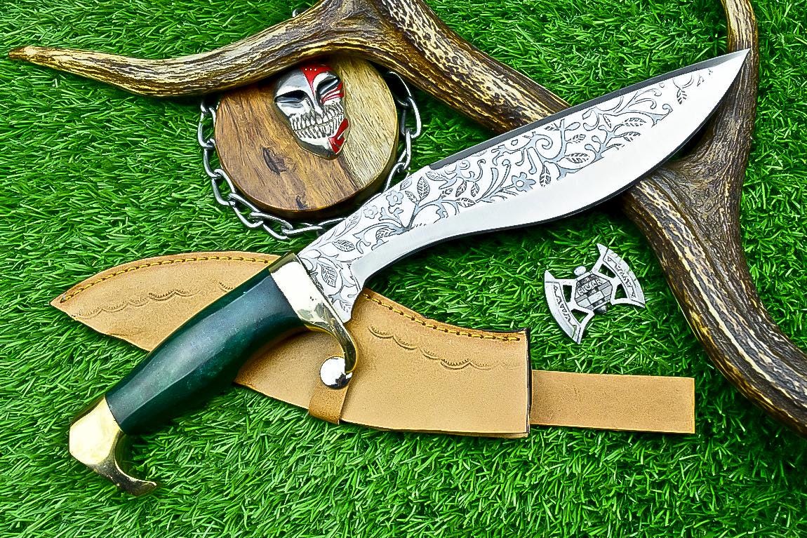 CUSTOM Handmade Kukri Knife 14.5" | J2 Steel Blade with Engraving | Resin Handle & Brass Guard | Outdoor Hunting Kukri | Gift for Him