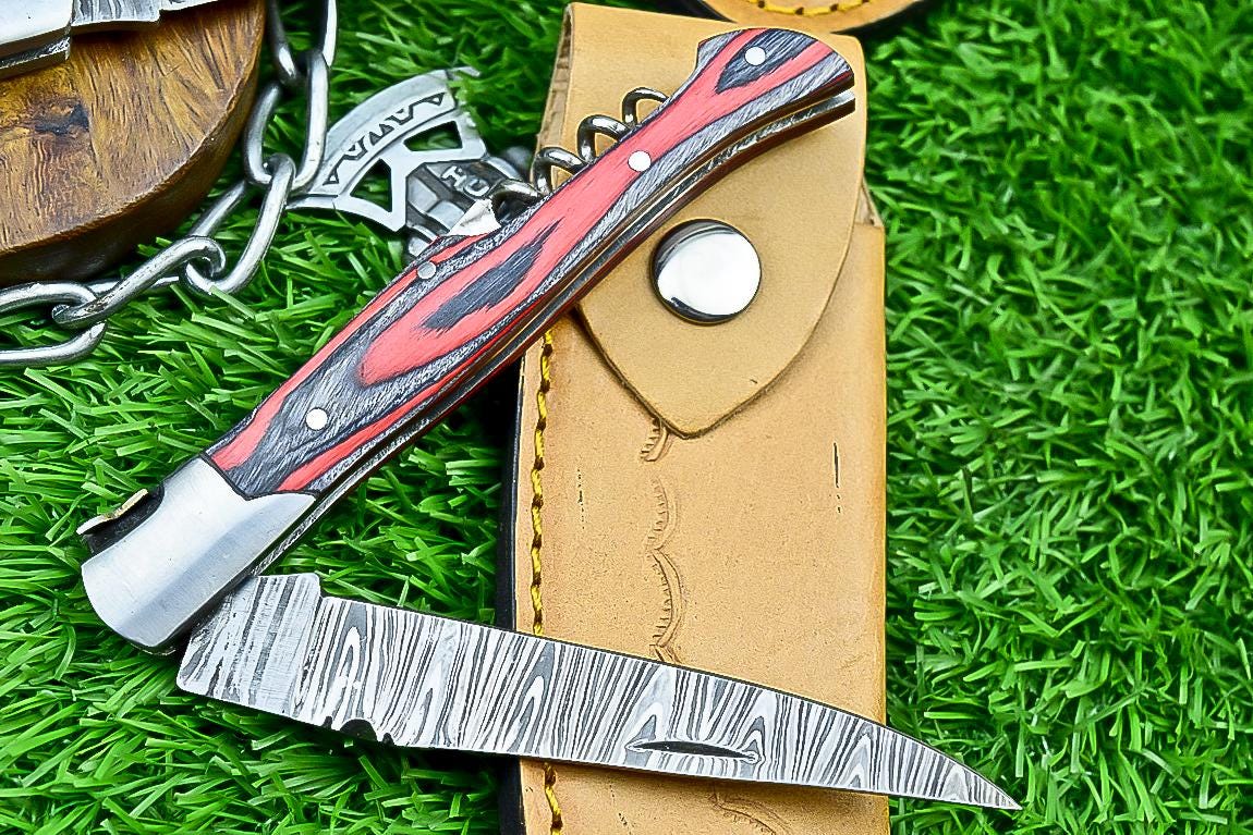Handmade Damascus Pocket Knives Lot of 4 | 8.5" EDC Folding Knives with Pakka Wood Handles | Slip Joint Blades | Gift for Him
