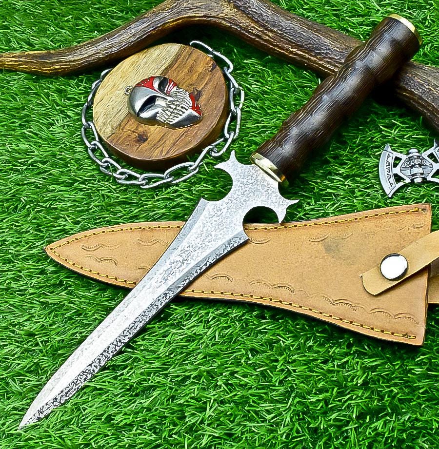 13” Handmade Bowie Knife with J2 Steel Etched Blade & Leather Sheath, Dagger Knife Gift for Him, Camping Survival Knife for Husband.