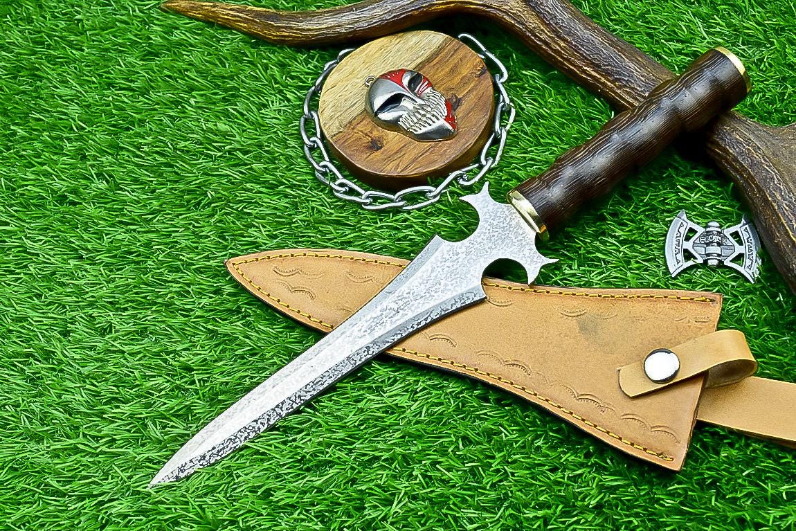 13” Handmade Bowie Knife with J2 Steel Etched Blade & Leather Sheath, Dagger Knife Gift for Him, Camping Survival Knife for Husband.